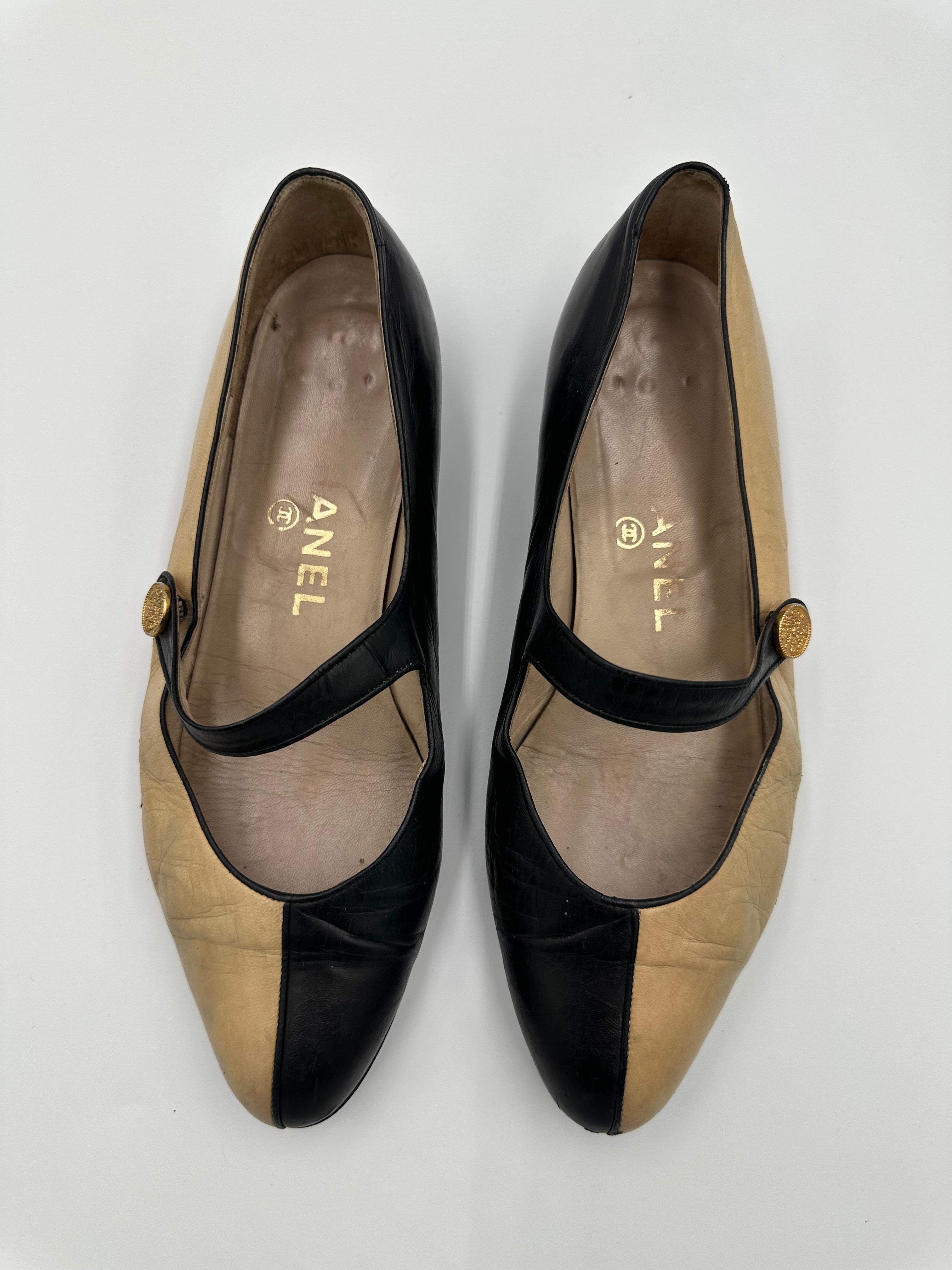 Chanel Two Tone Vintage Mary Jane pumps