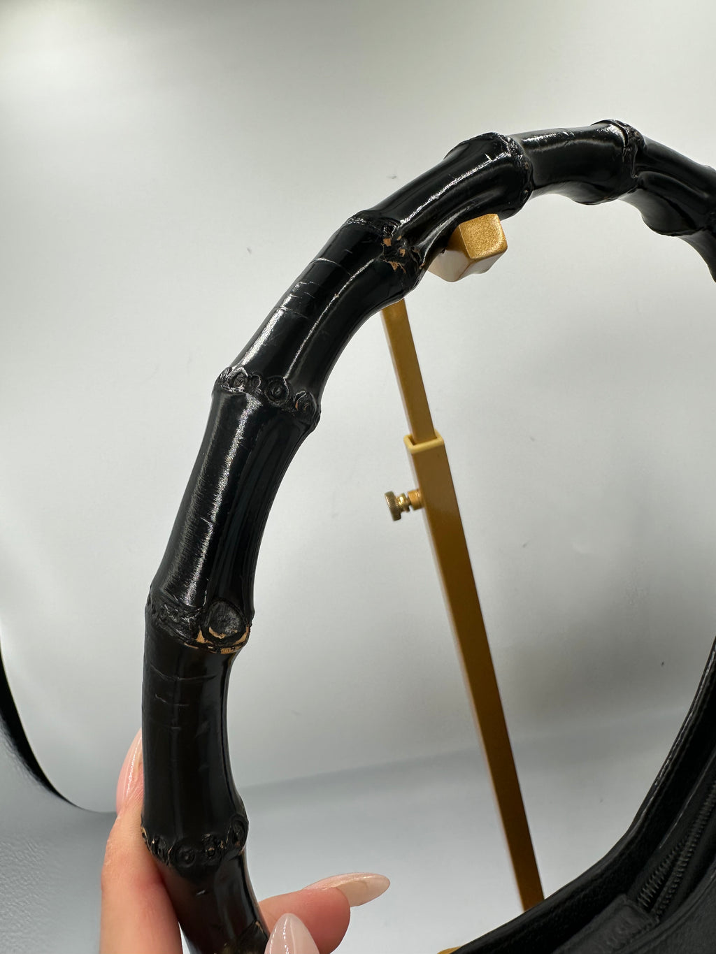 Vintage Gucci Bamboo leather black top handle shoulder bag