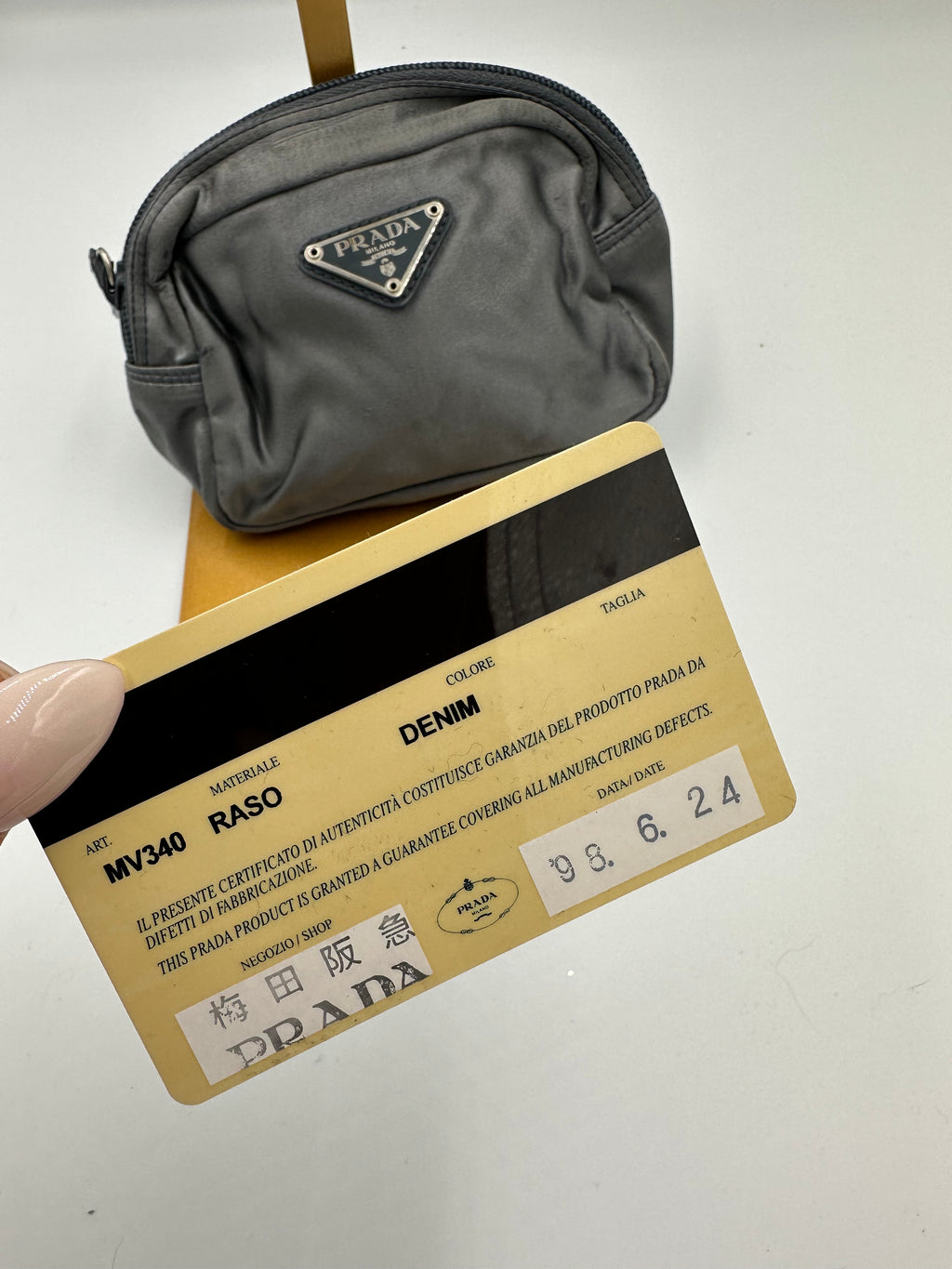Prada 1998 satin pouch in the colour “Denim”