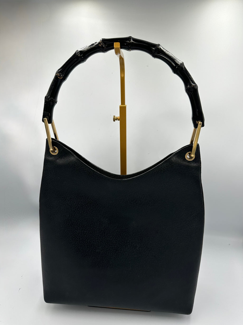 Vintage Gucci Bamboo leather black top handle shoulder bag