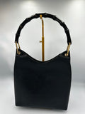 Vintage Gucci Bamboo leather black top handle shoulder bag