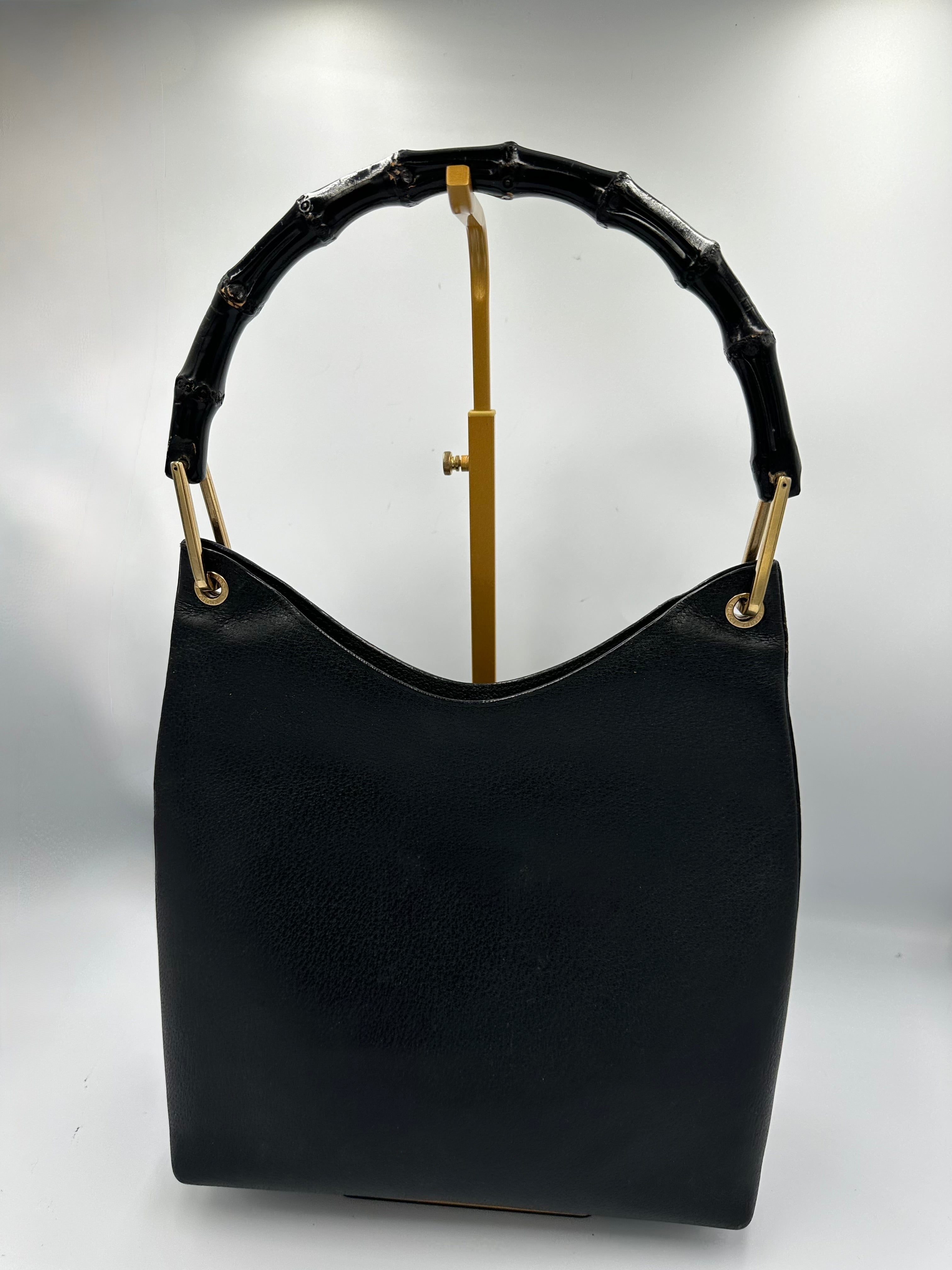 Vintage Gucci Bamboo leather black top handle shoulder bag