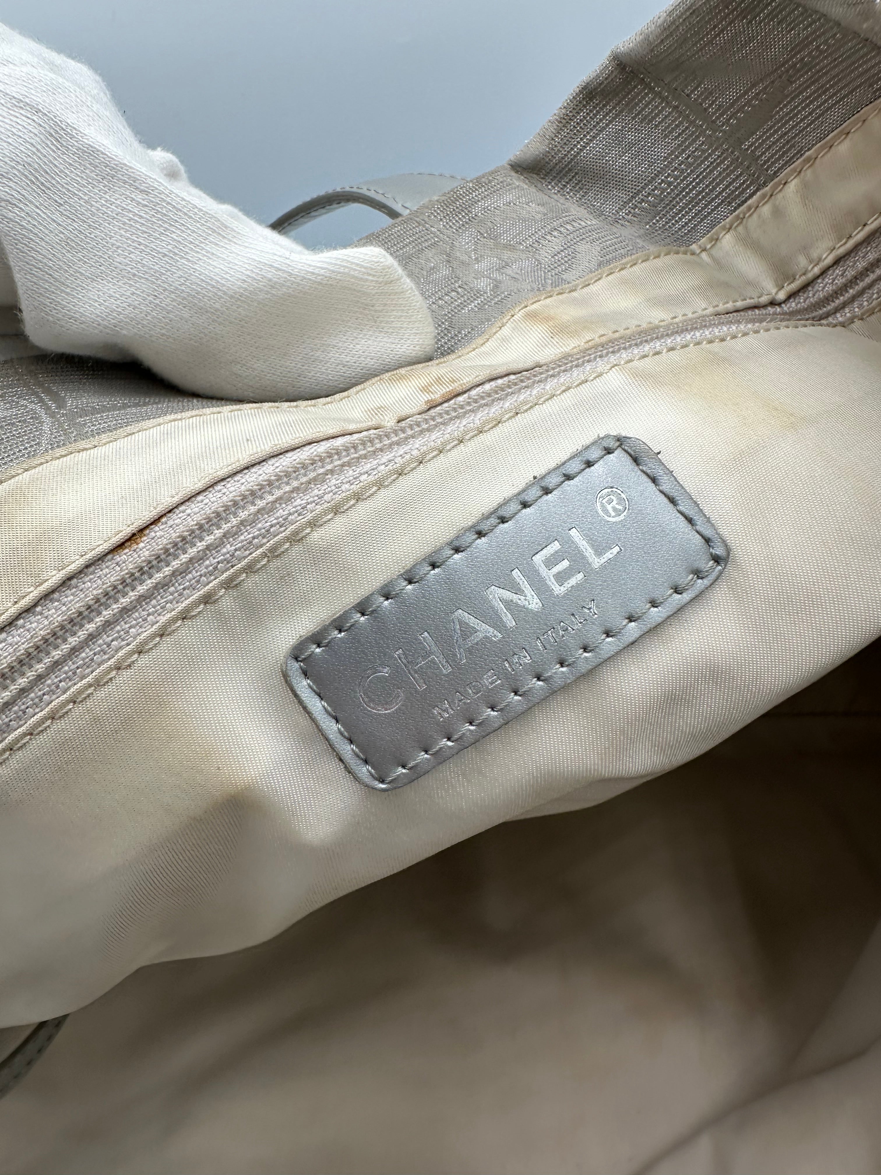 Chanel 2004 Travel Line Silver CC monogram tote bag