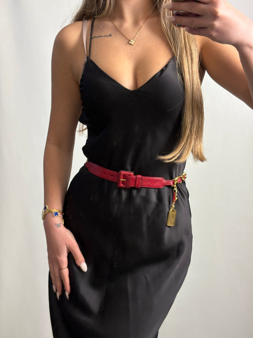 Rare 1990s Chanel red leather “ 31 Rue Cambon Paris chain belt