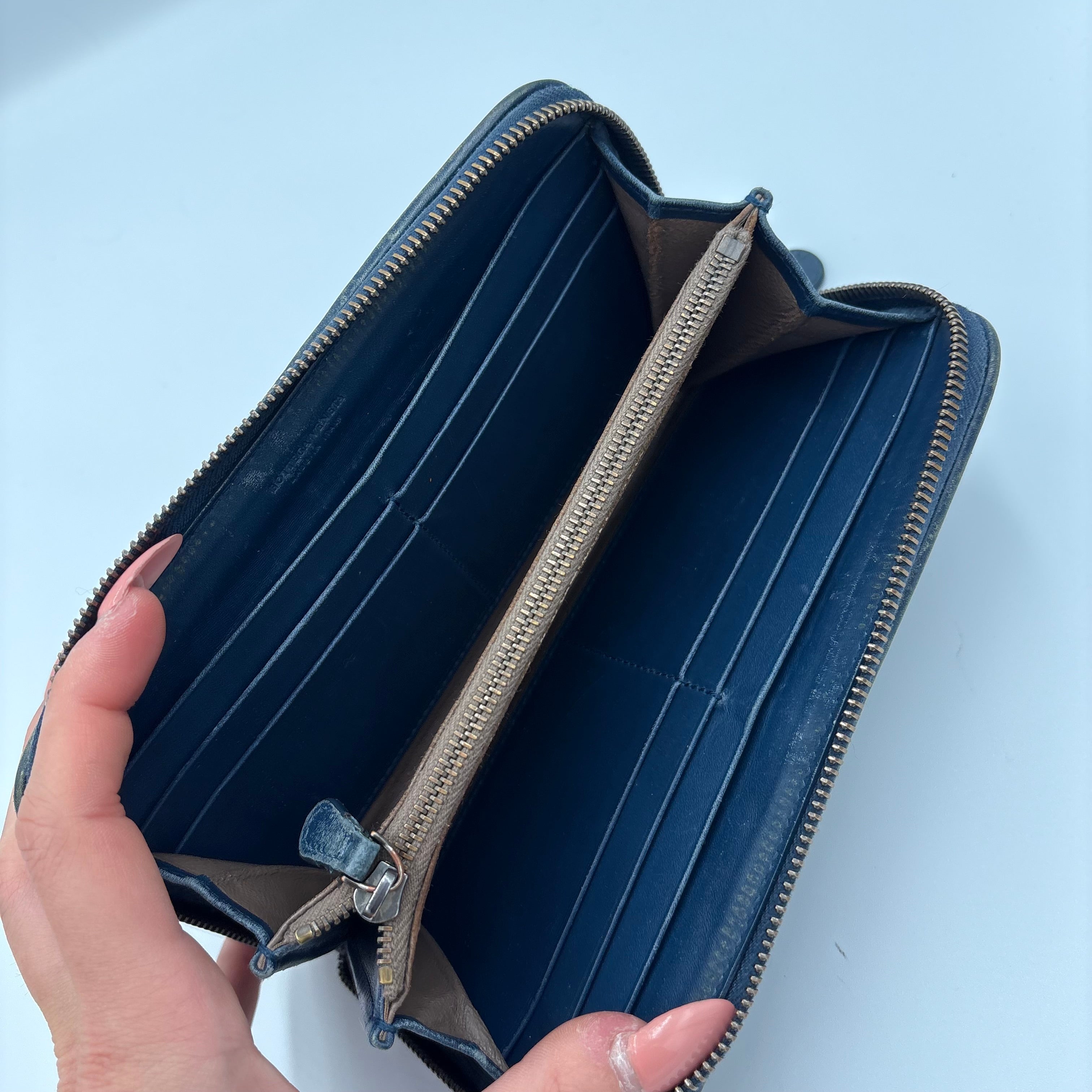 Bottega Veneta denim wash leather wallet