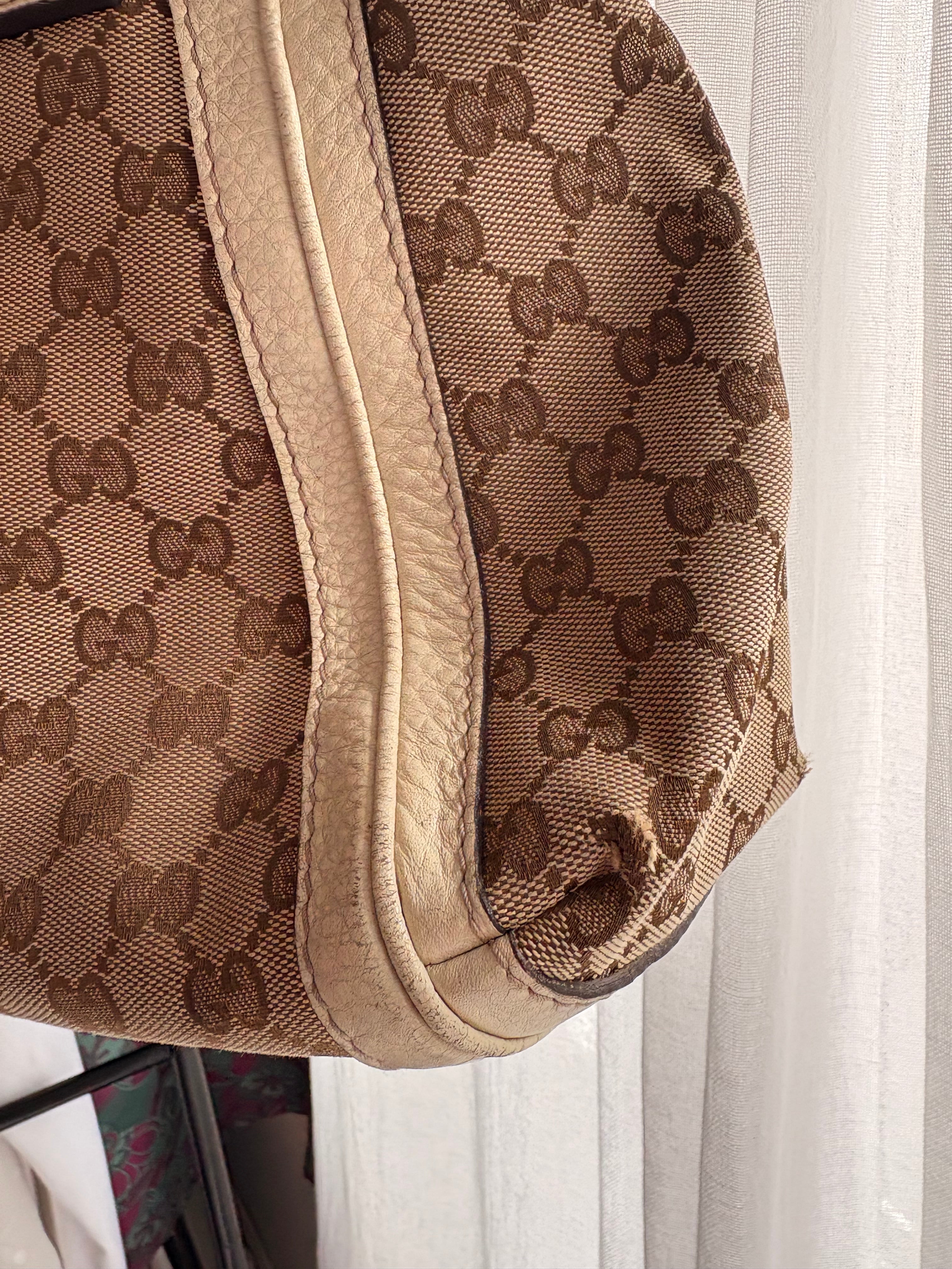 Rare Gucci Small GG Canvas Bella Satchel in beige and cream