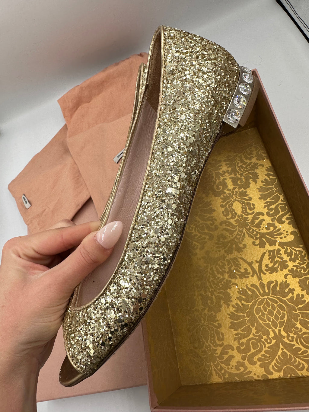 Miu Miu Glitter Pirite ballet flats