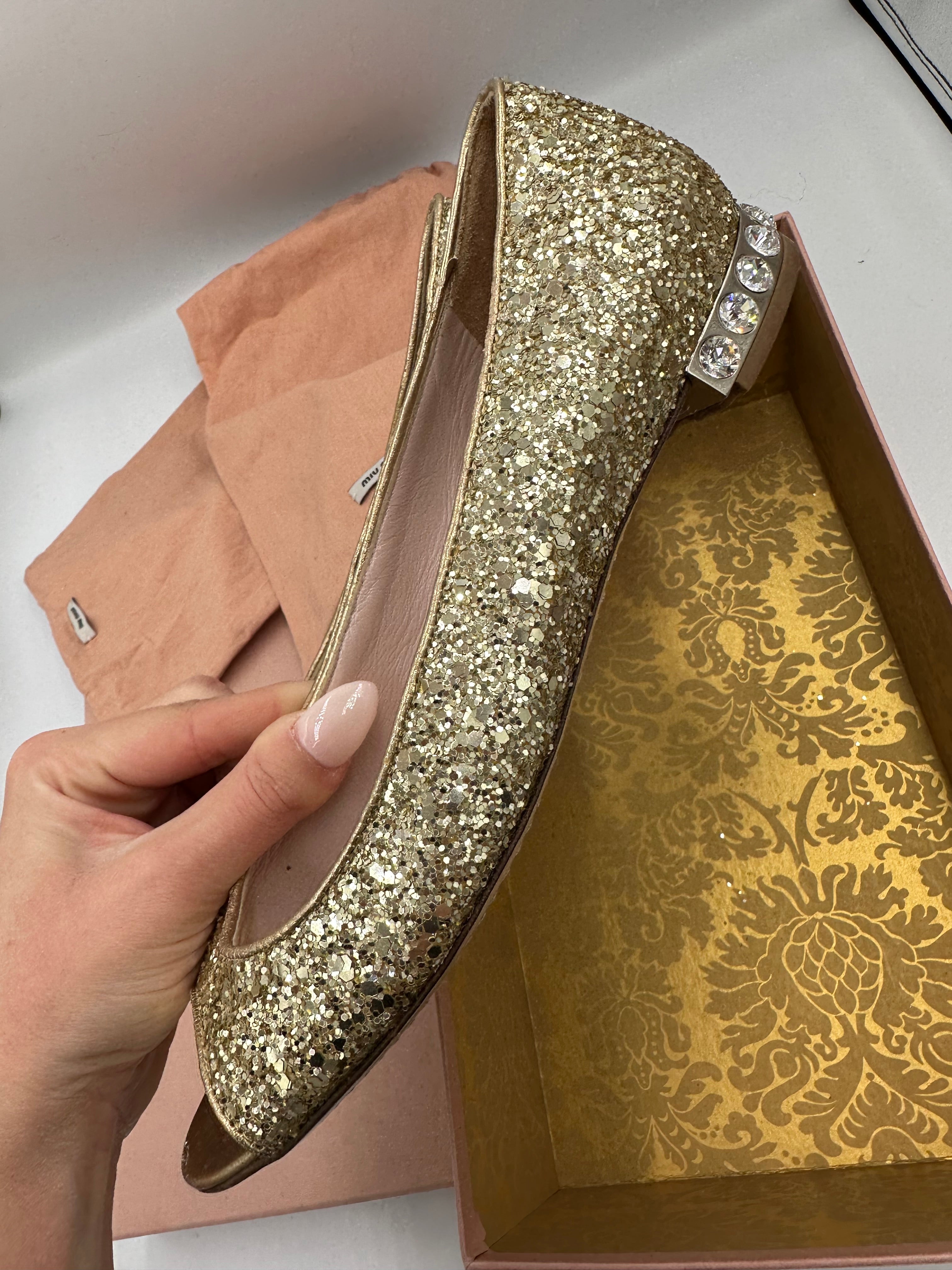 Miu Miu Glitter Pirite ballet flats