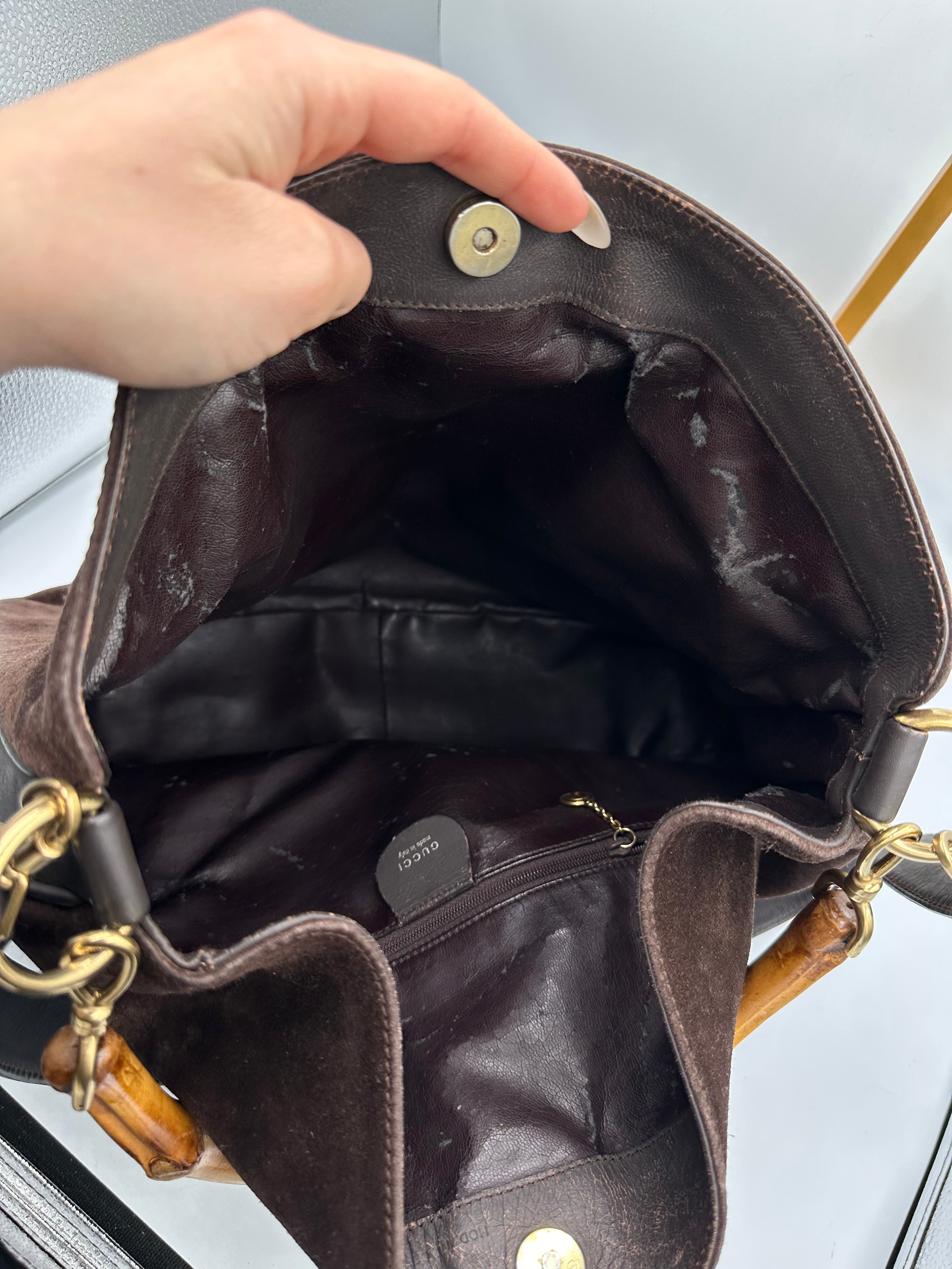 Vintage Gucci brown suede Bamboo shoulder bag