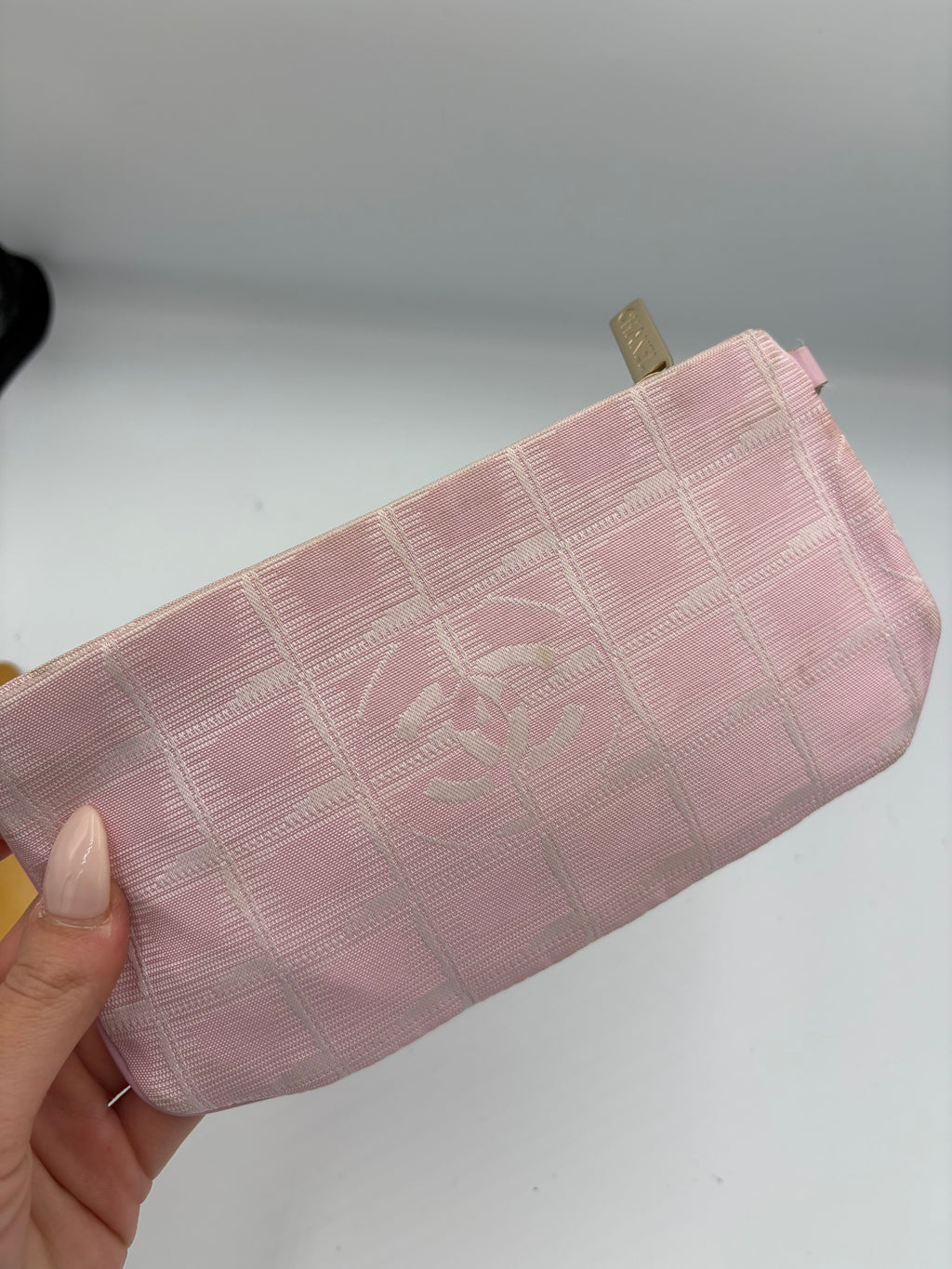 2000s CHANEL pink Jacquard Travel line canvas pouch/ clutch mini bag