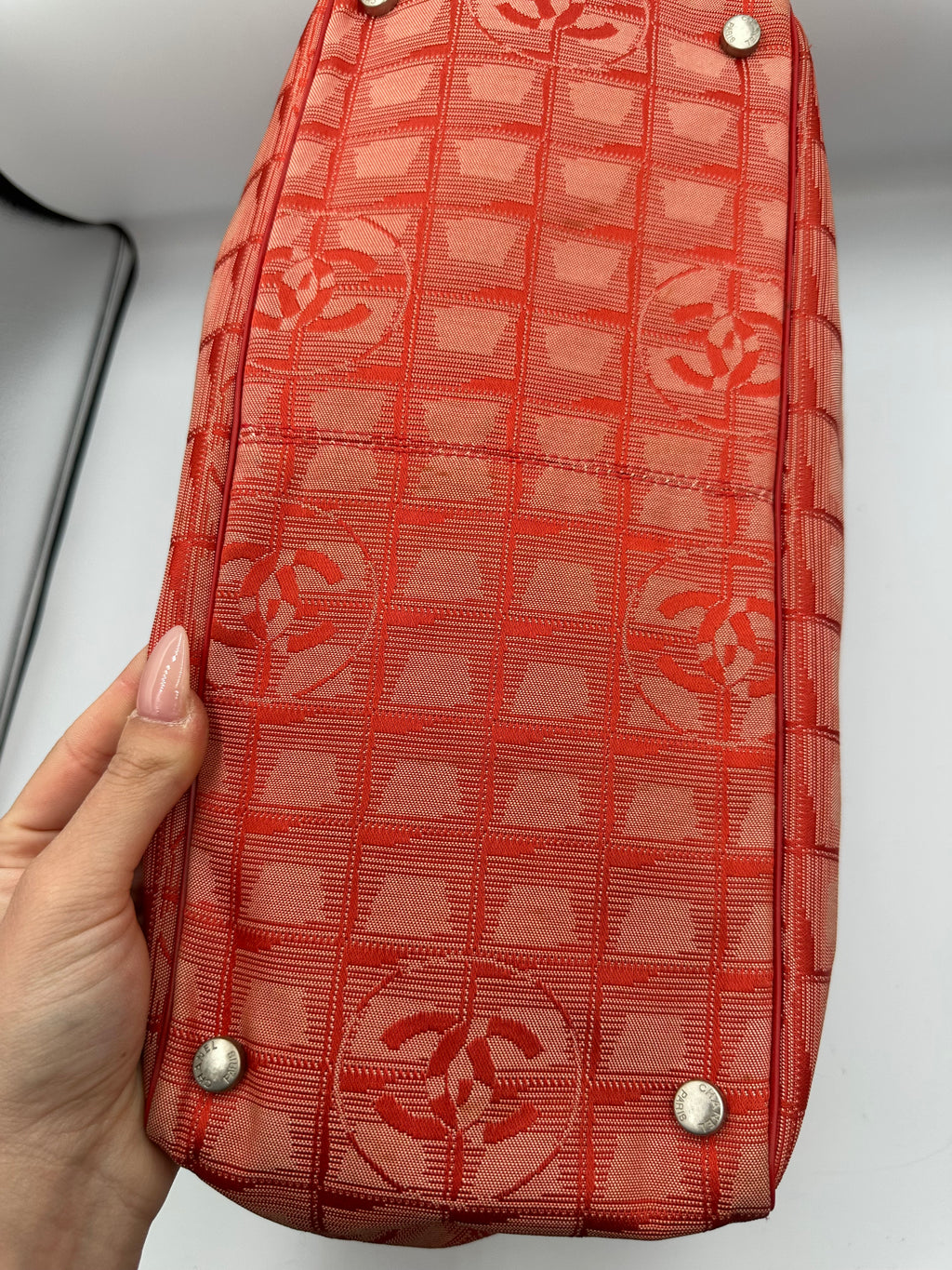 Chanel New Travel Line Tote MM Red Canvas