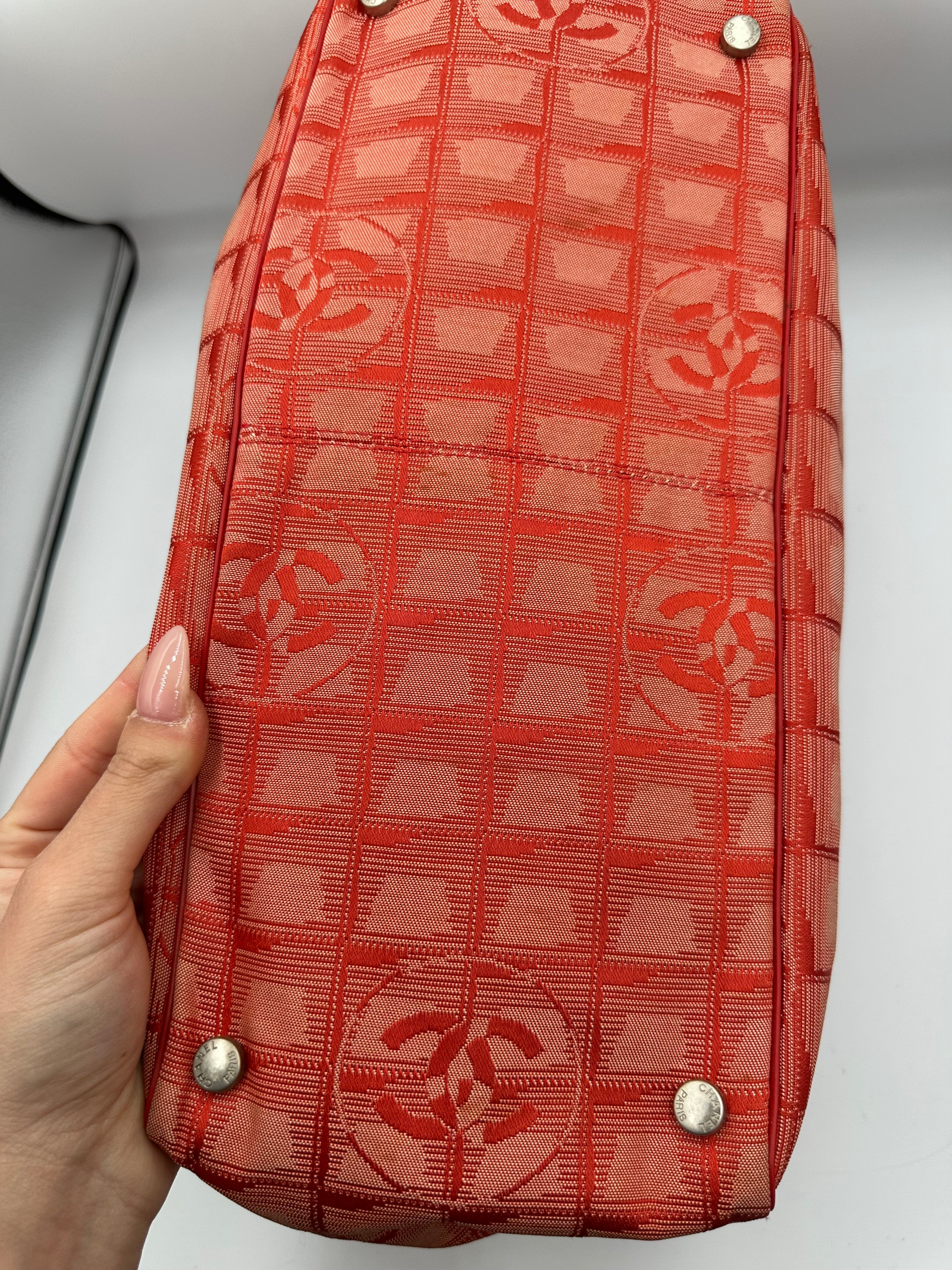 Chanel New Travel Line Tote MM Red Canvas