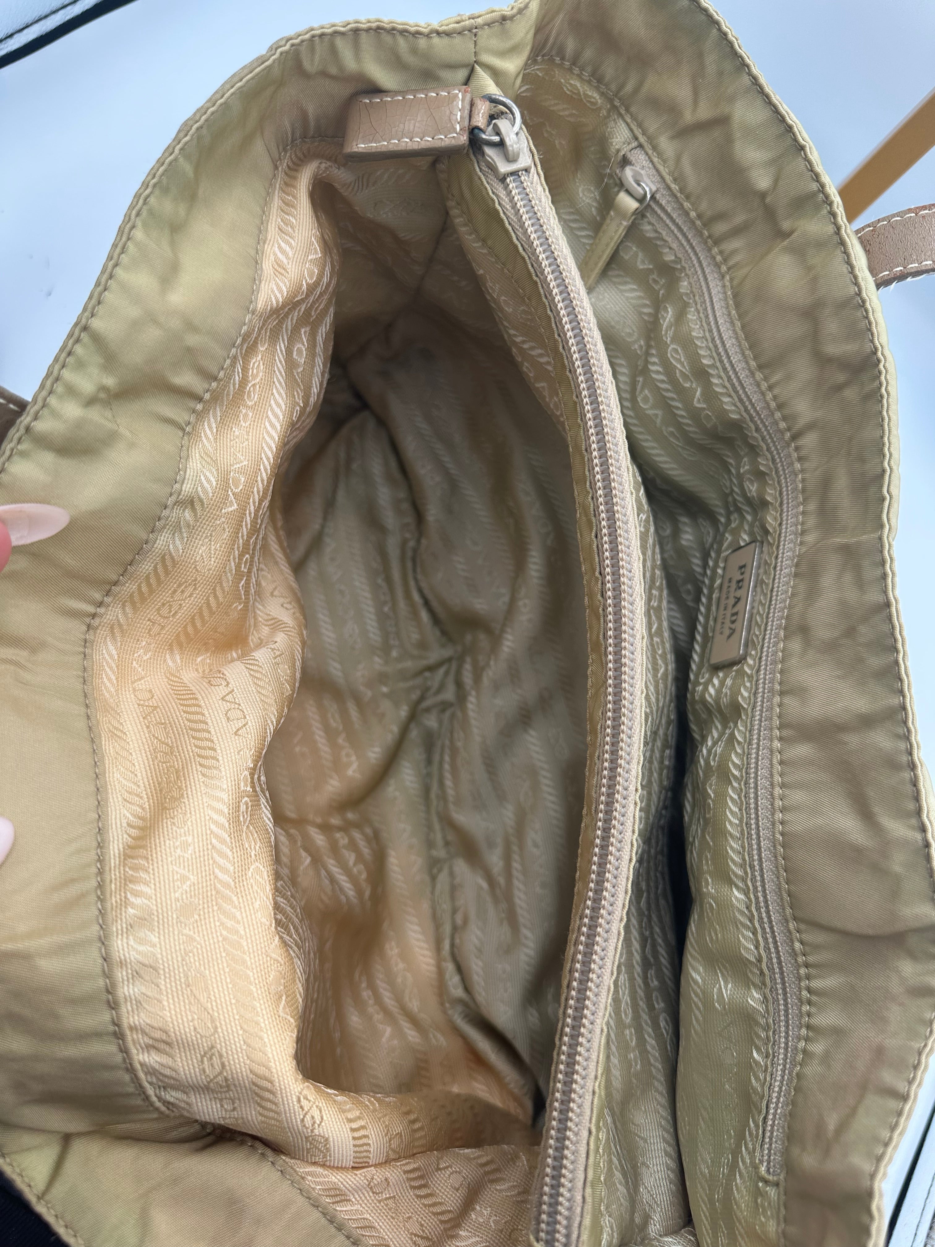 Prada nylon beige shoulder bag with triangle logo