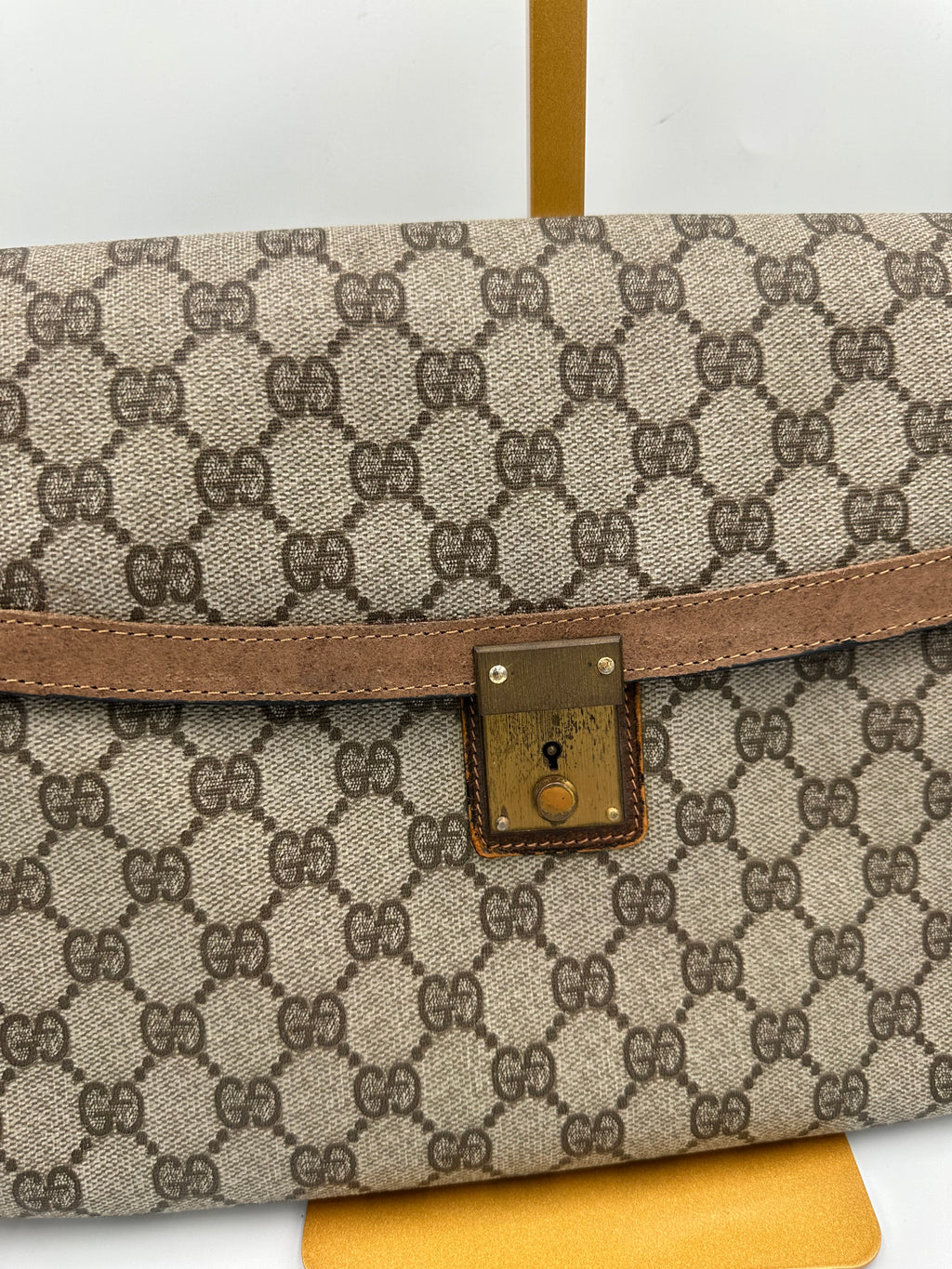 1970s Gucci brown GG leather monogram portfolio clutch bag