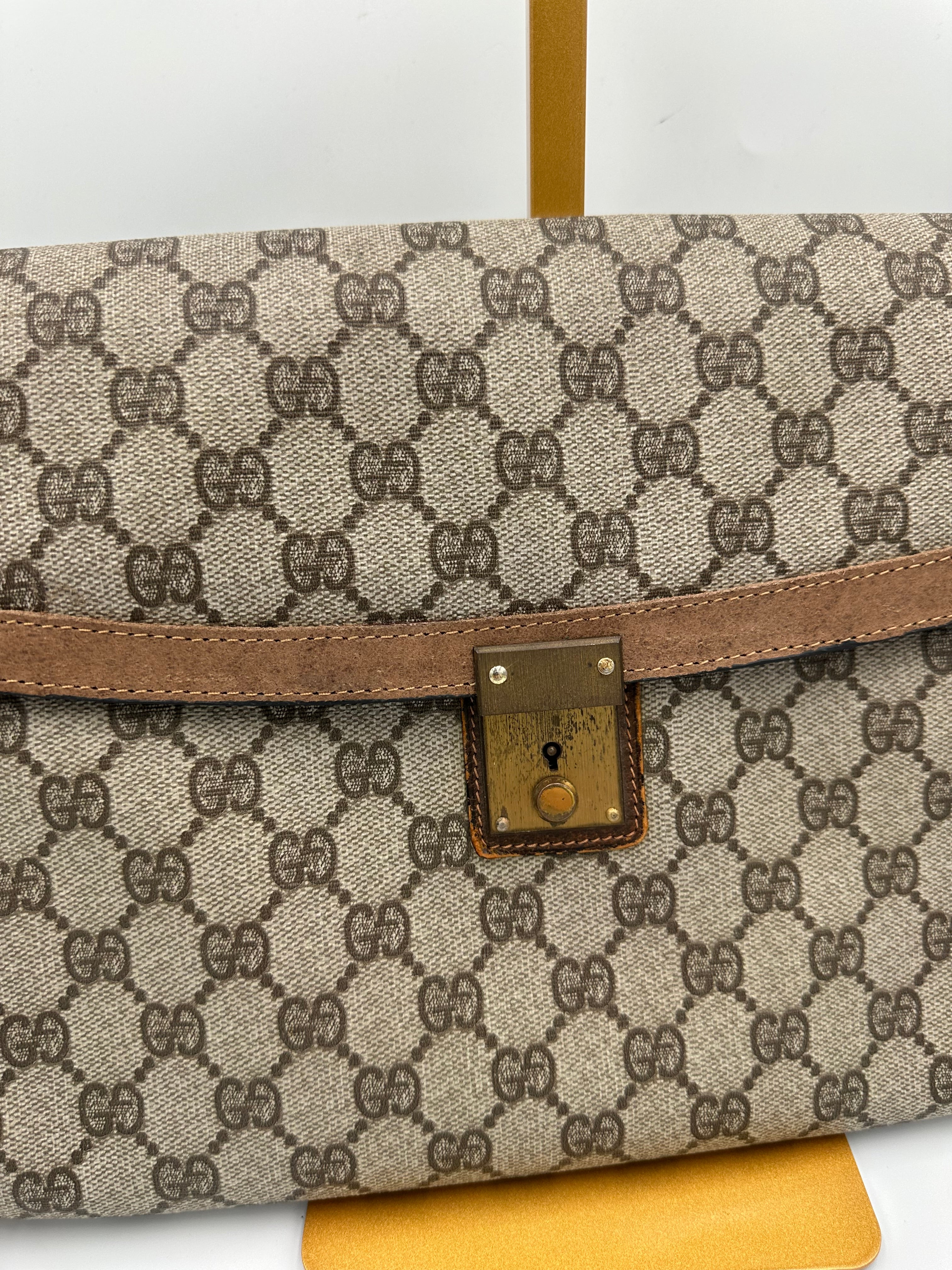 1970s Gucci brown GG leather monogram portfolio clutch bag