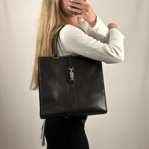 1990s Gucci leather black Jackie shoulder tote bag