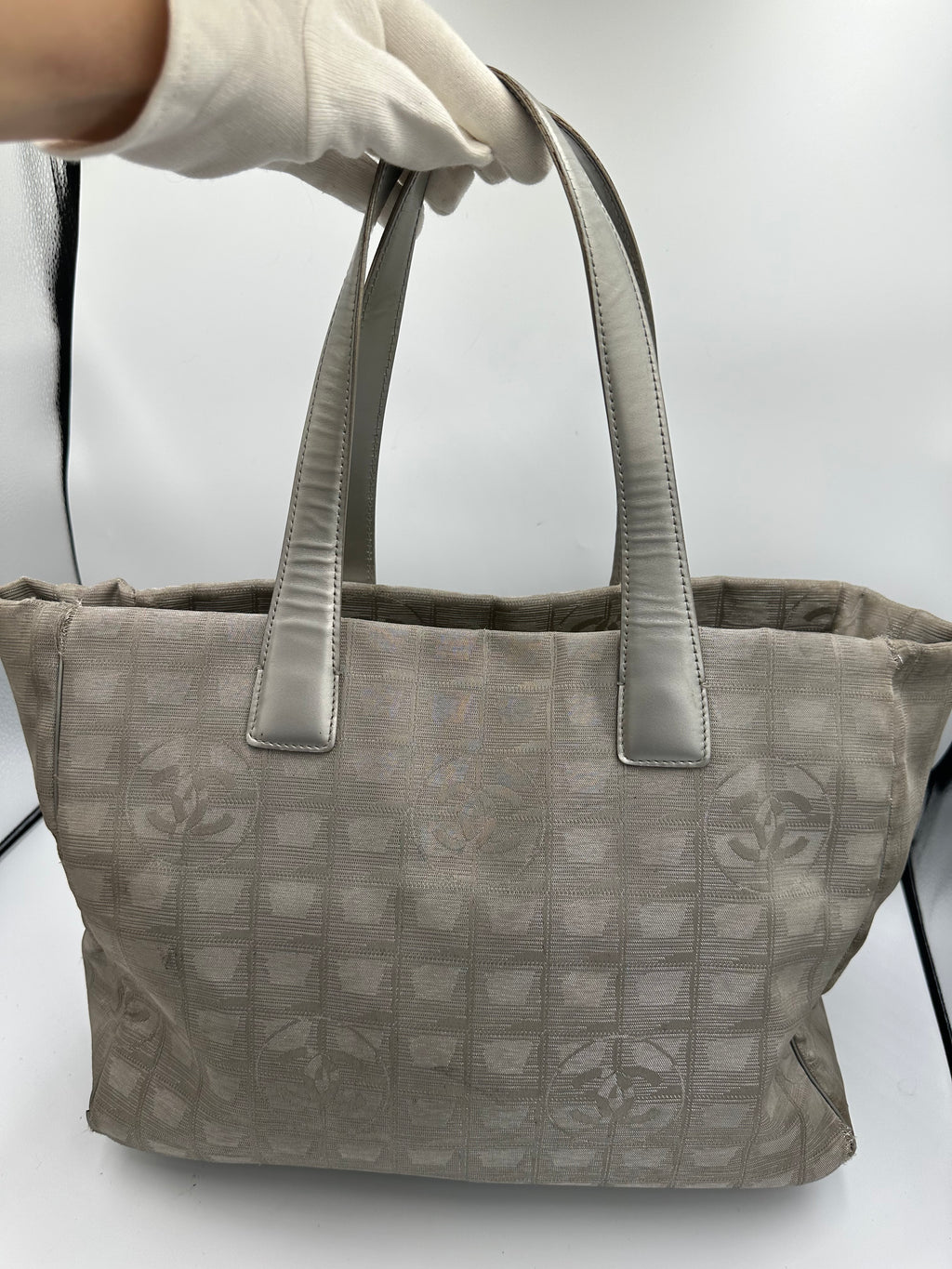 Chanel 2004 Travel Line Silver CC monogram tote bag