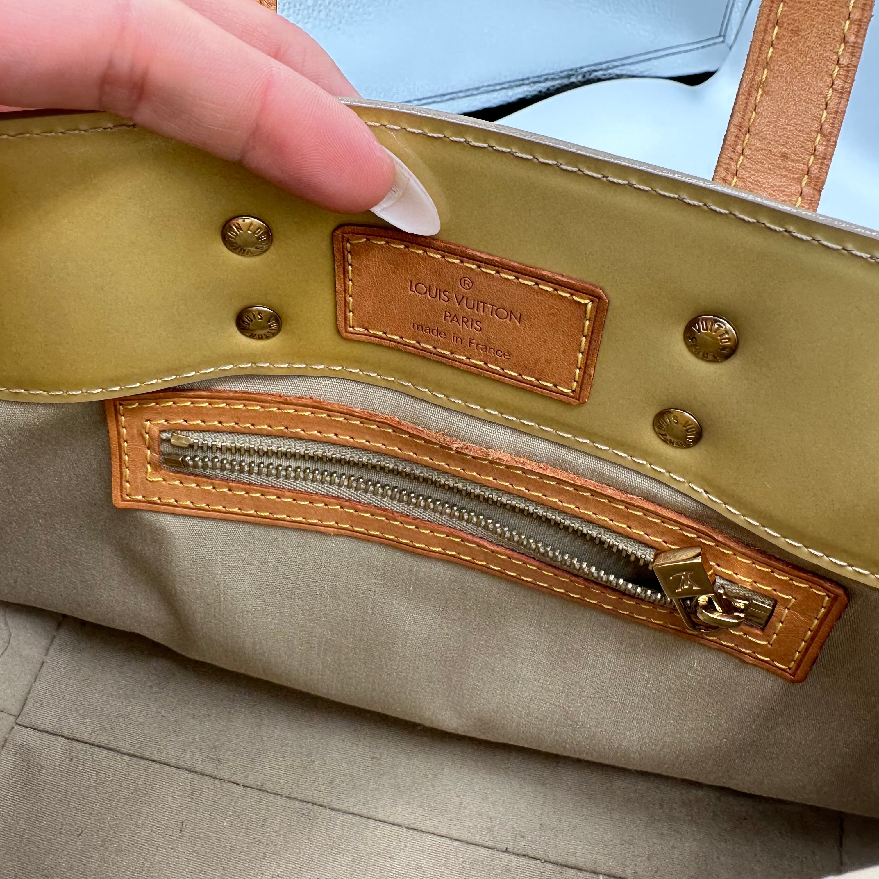 Louis Vuitton Monogram Vernis Trousse PM pastel yellow handbag