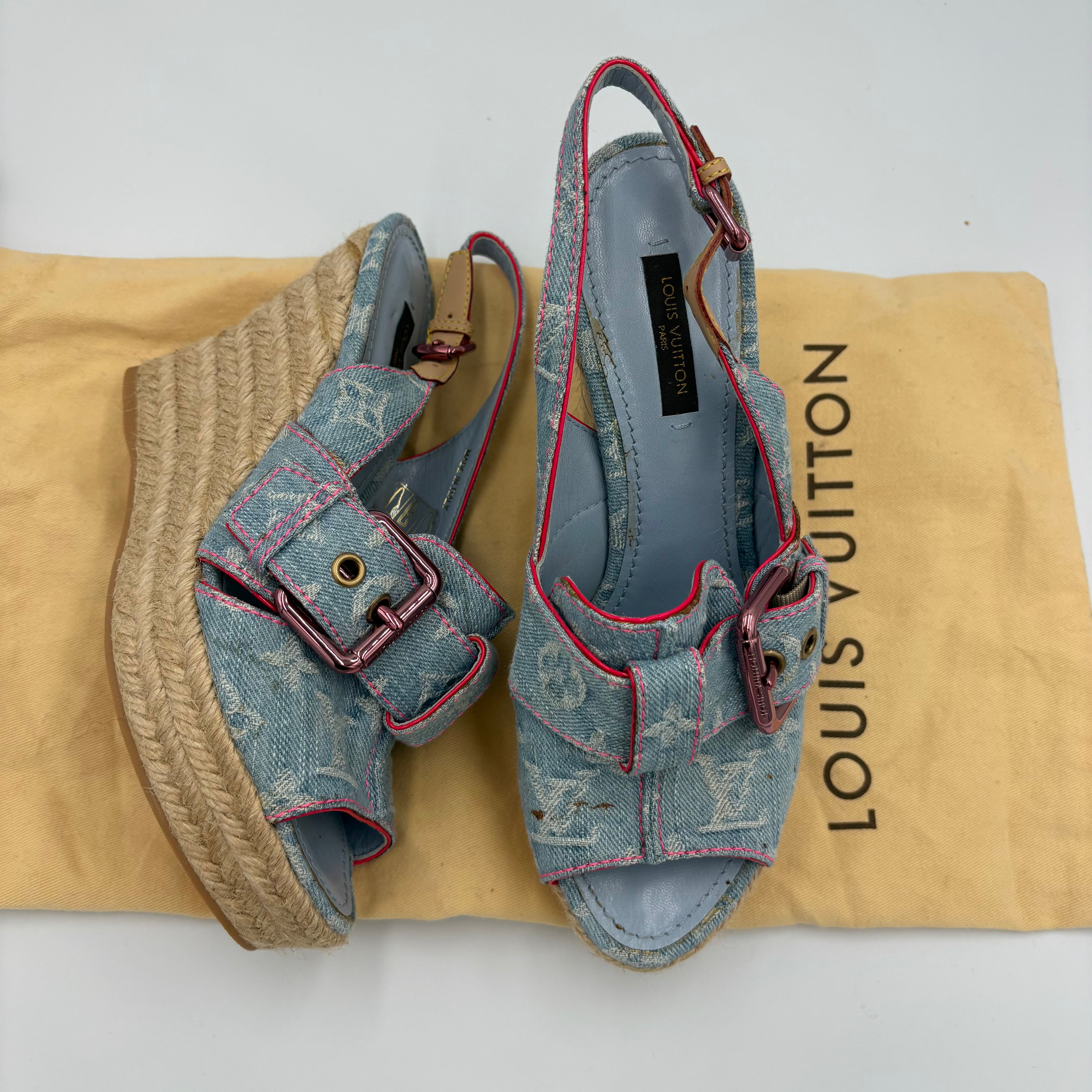 Louis Vuitton Denim Monogram buckle wedges