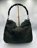 Gucci Bamboo forest green shoulder bag with black strap