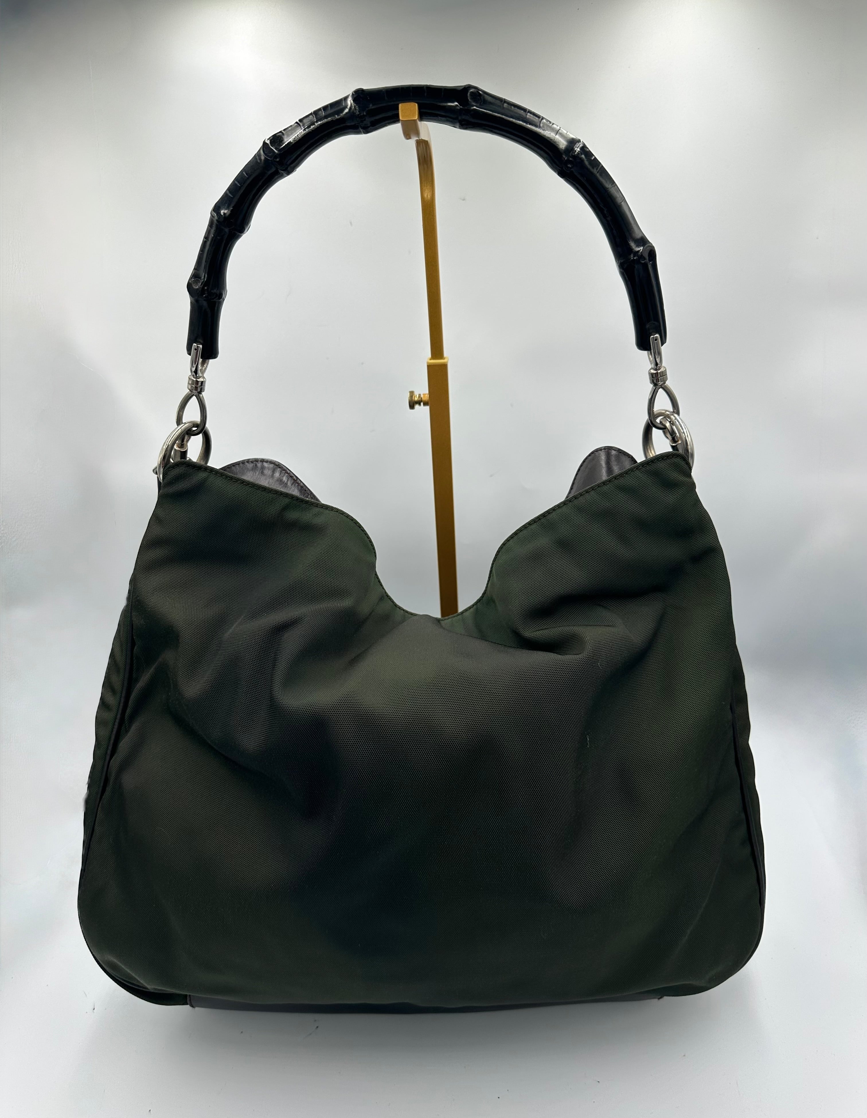 Gucci Bamboo forest green shoulder bag with black strap