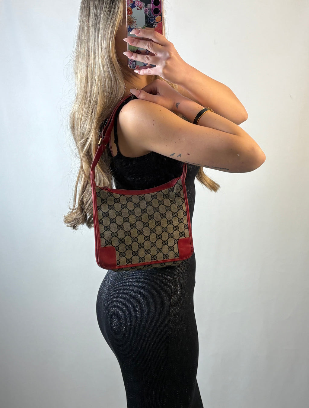Vintage Gucci GG supreme monogram cherry red shoulder bag