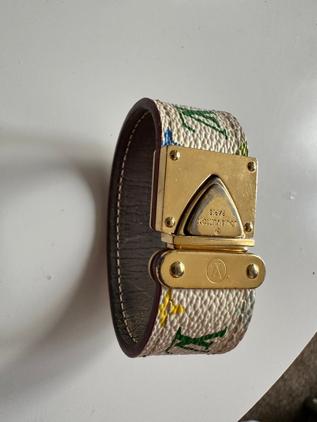 Louis Vuitton Takashi Murakami Monogram Multicolore White Canvas Gold Tone Metal Bracelet