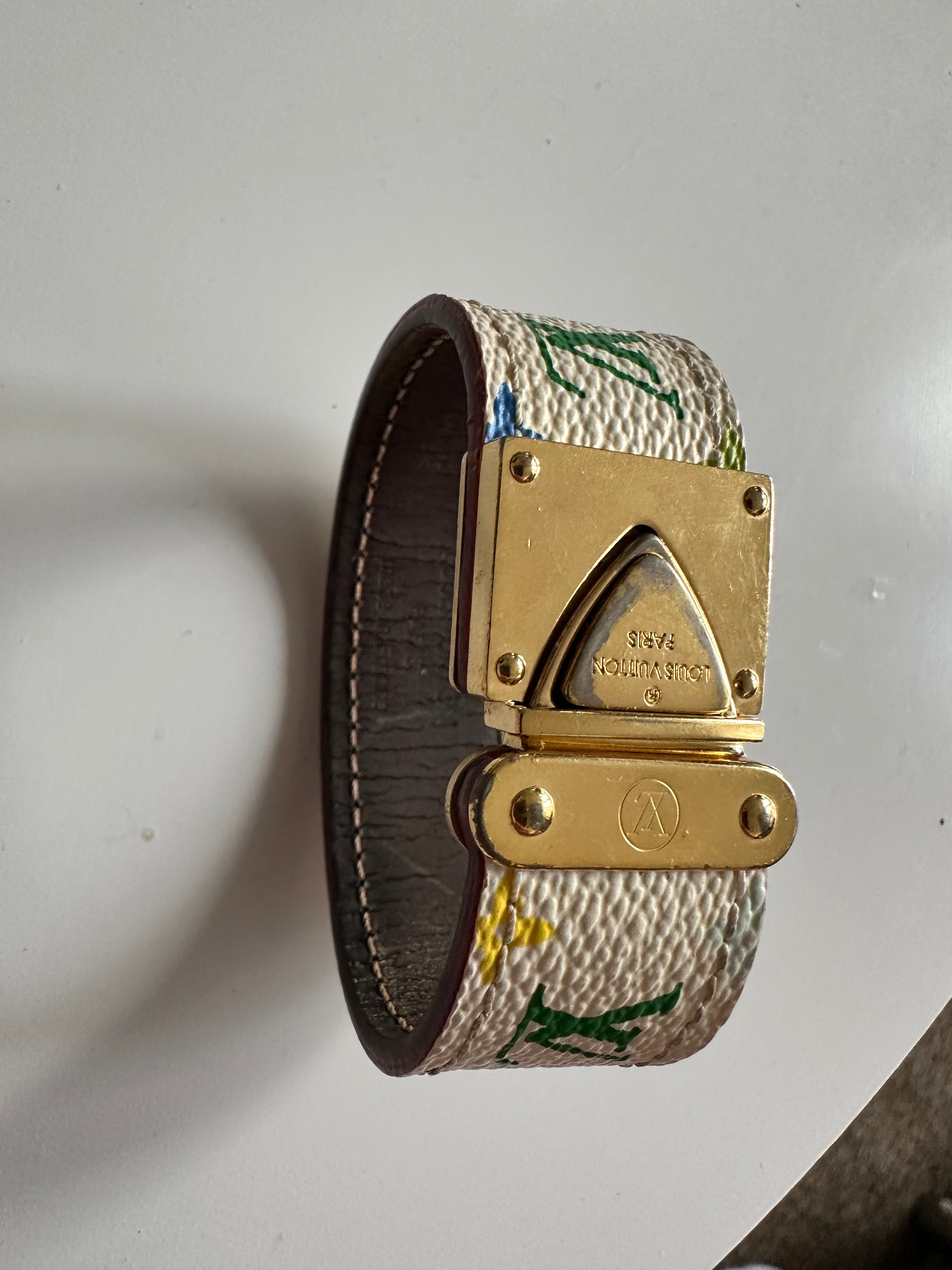 Louis Vuitton Takashi Murakami Monogram Multicolore White Canvas Gold Tone Metal Bracelet