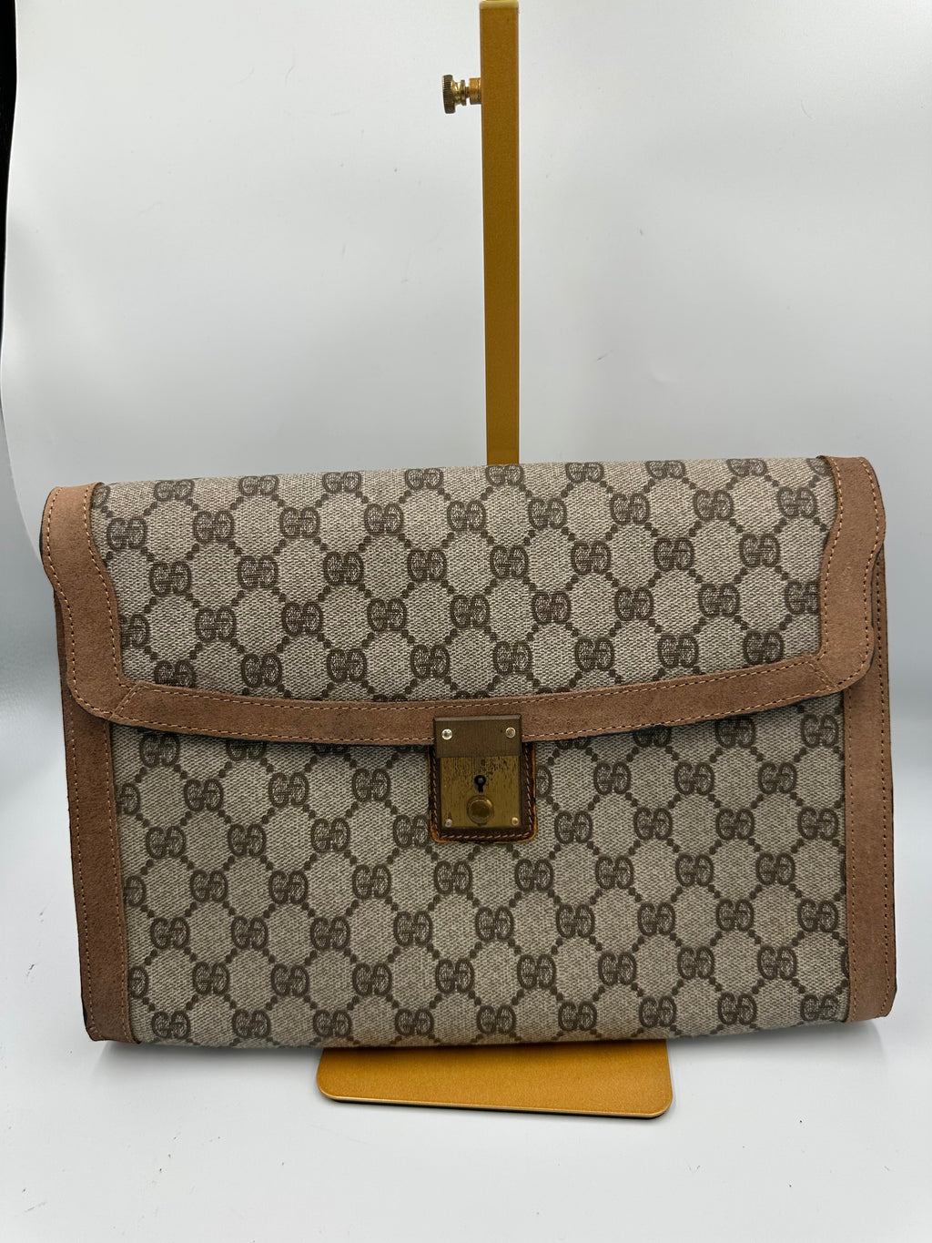1970s Gucci brown GG leather monogram portfolio clutch bag