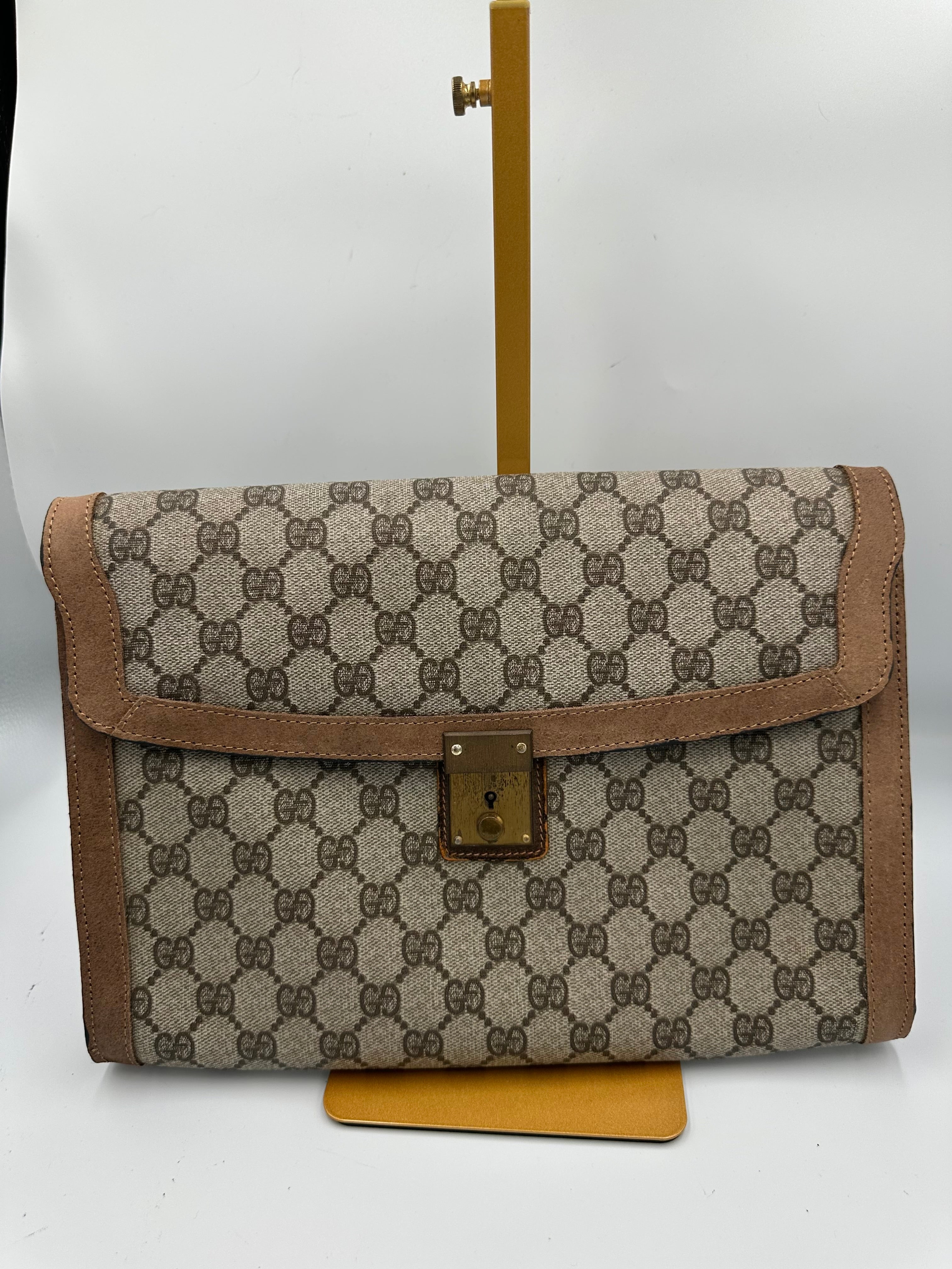 1970s Gucci brown GG leather monogram portfolio clutch bag