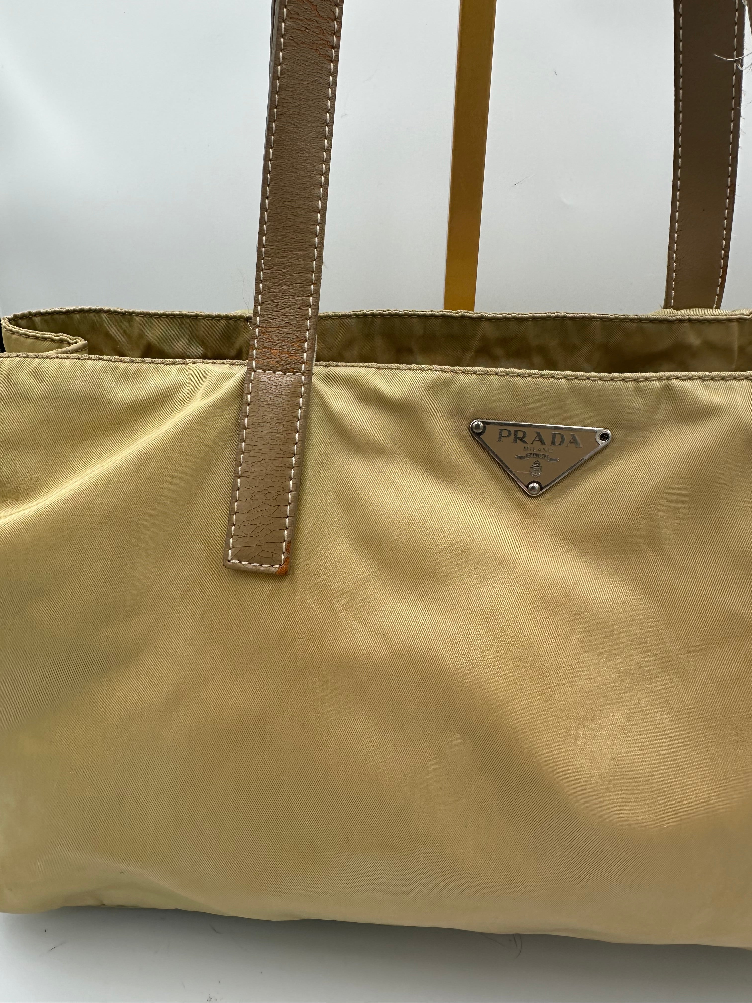 Prada nylon beige shoulder bag with triangle logo