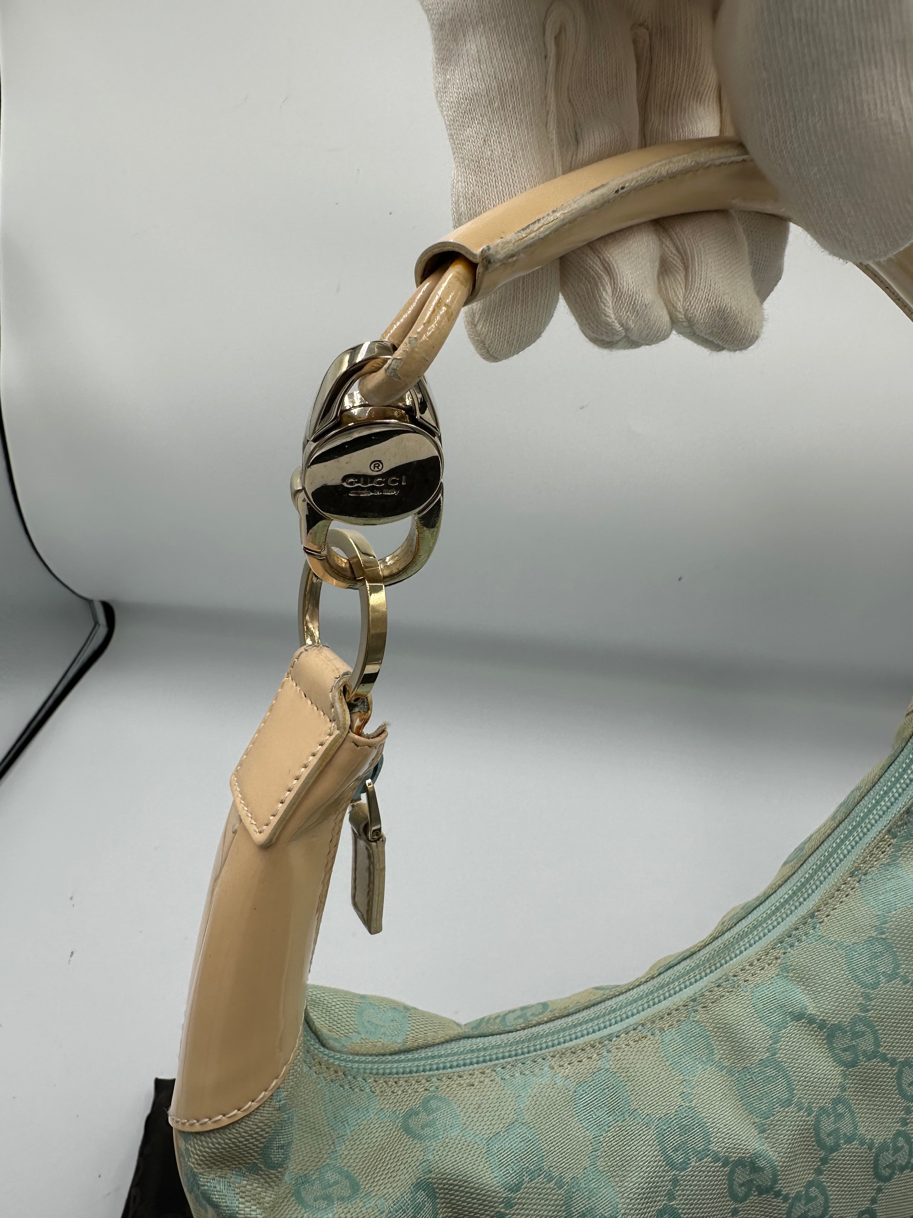 Gucci GG canvas and patent leather hobo shoulder bag
