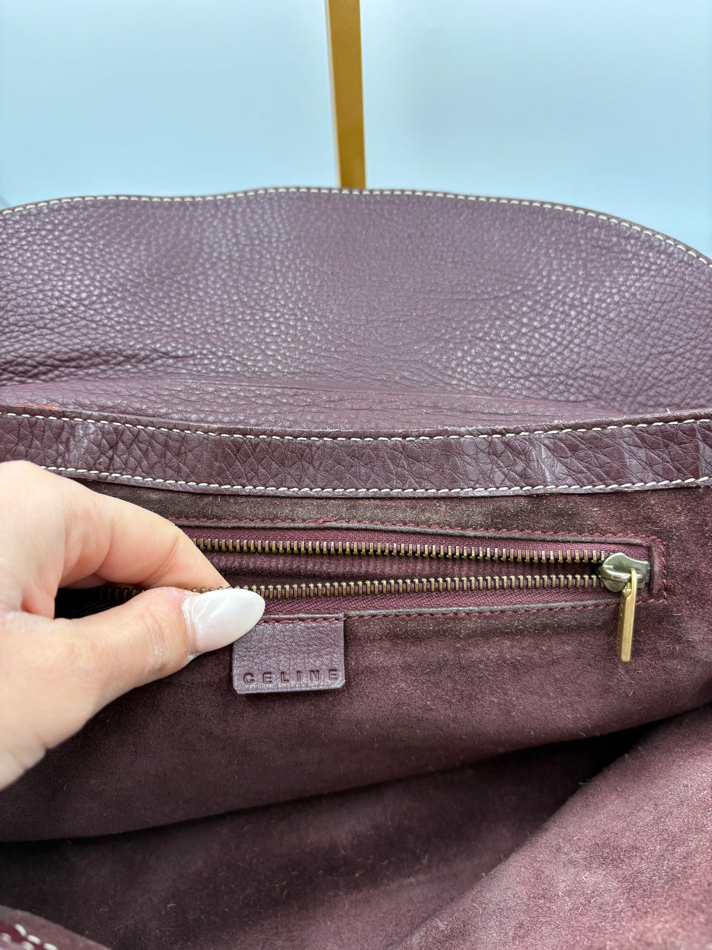 Celine Burgundy buckle leather shoulder tote bag