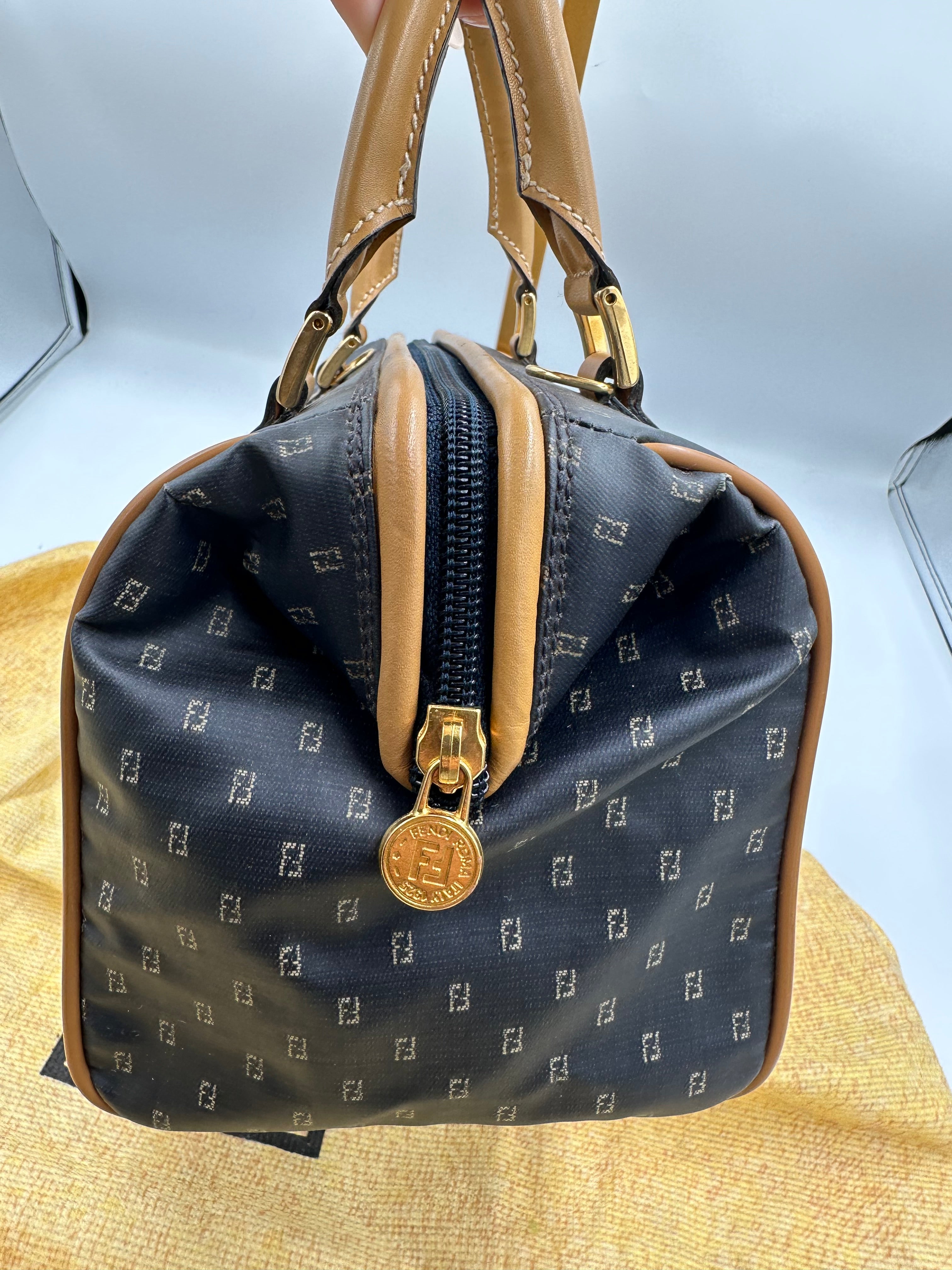 Fendi monogram boston bag in satin navy