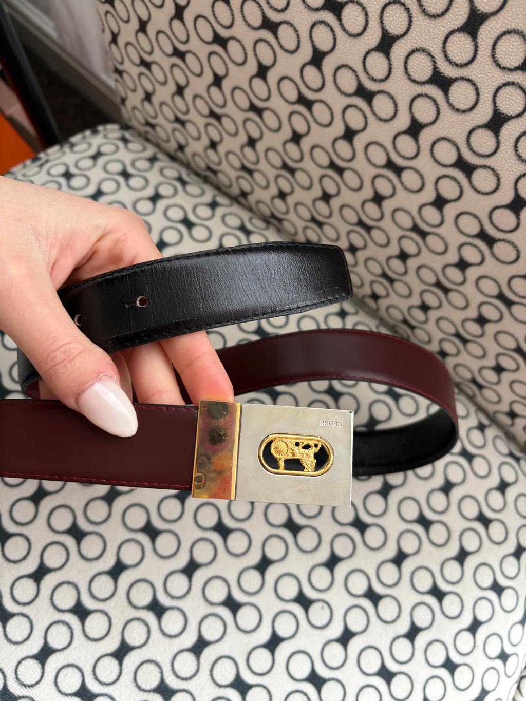 Celine Sulky Reversible two tone horse buckle belt 35 inch