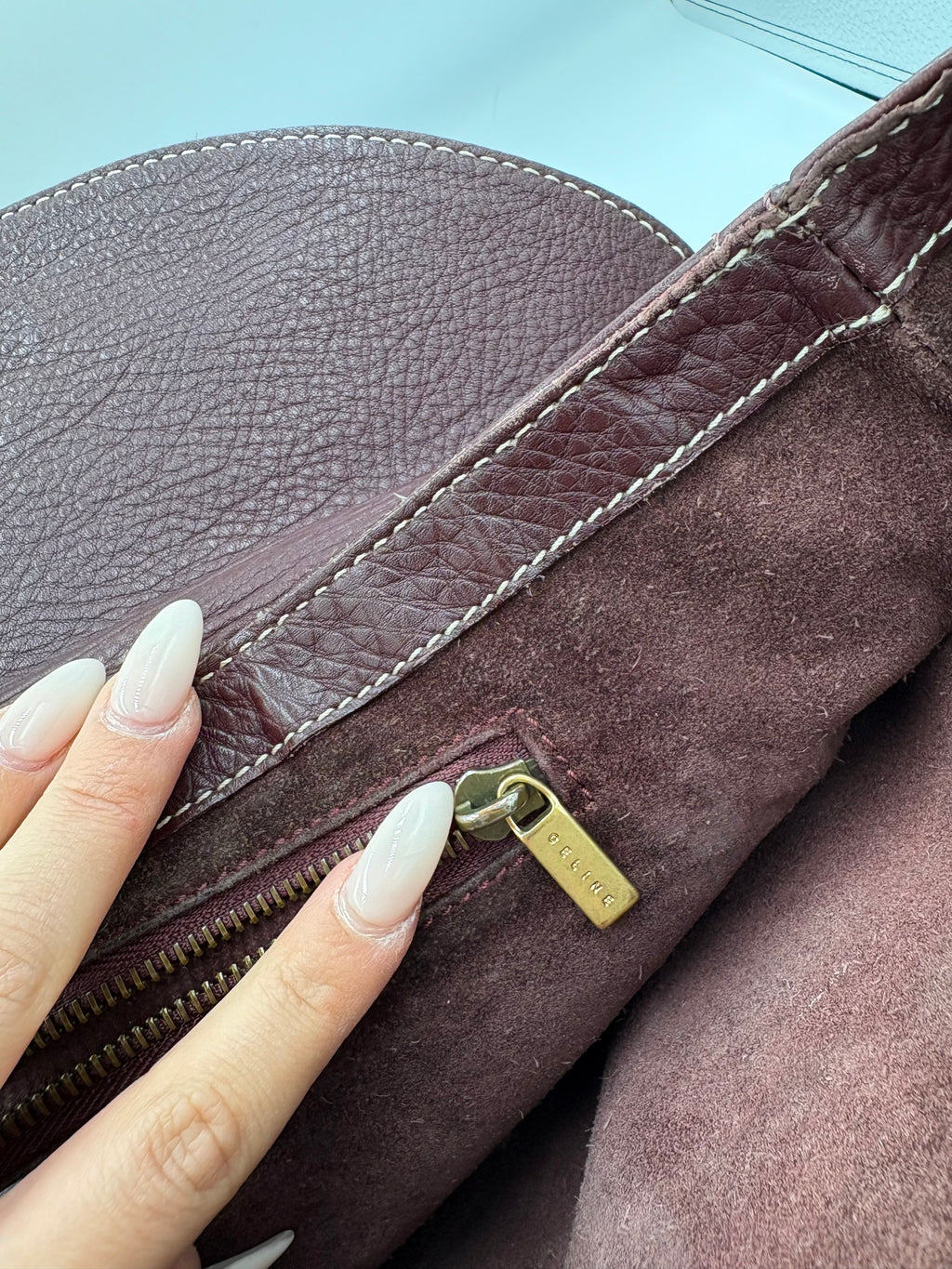Celine Burgundy buckle leather shoulder tote bag