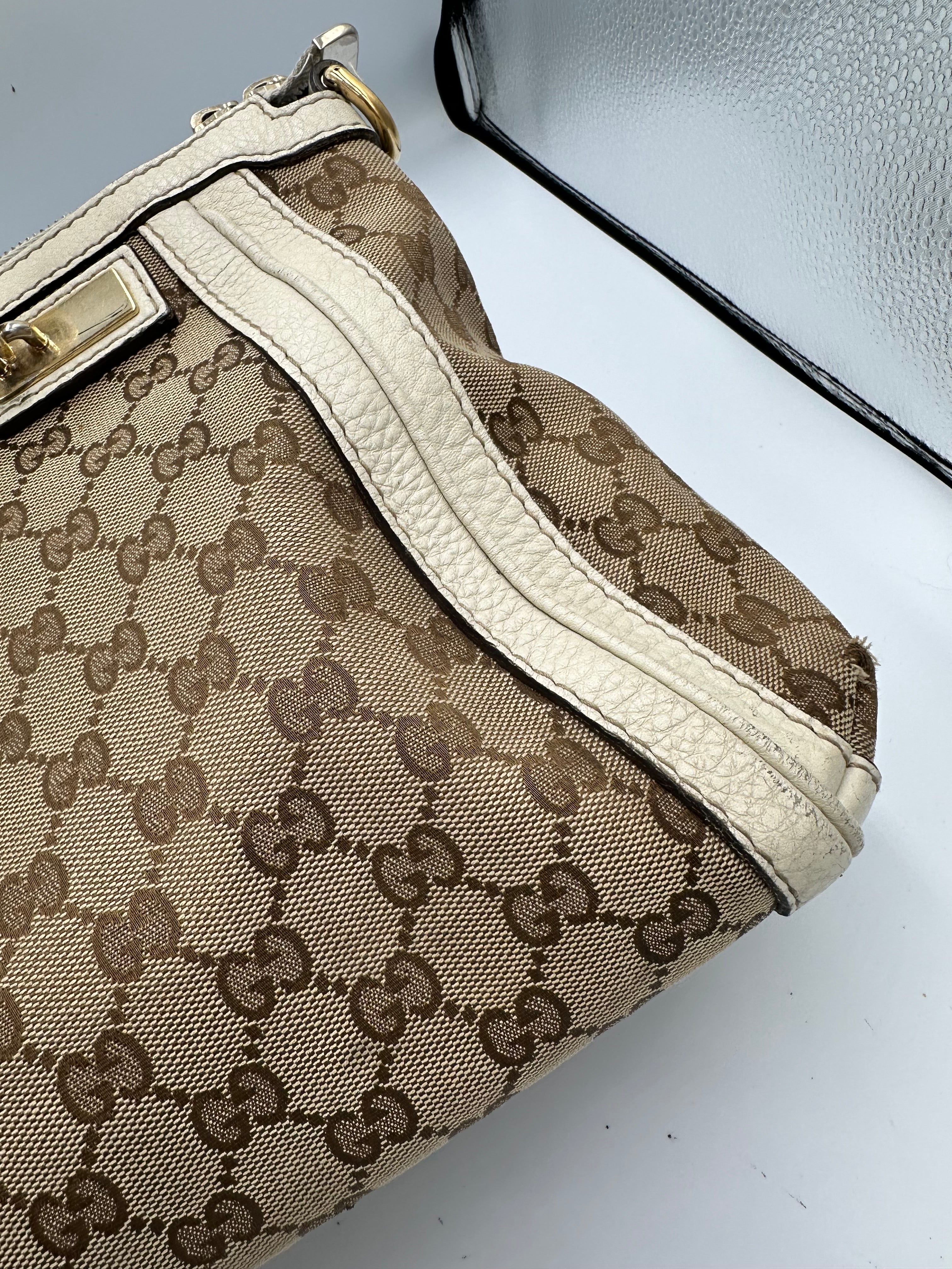 Rare Gucci Small GG Canvas Bella Satchel in beige and cream