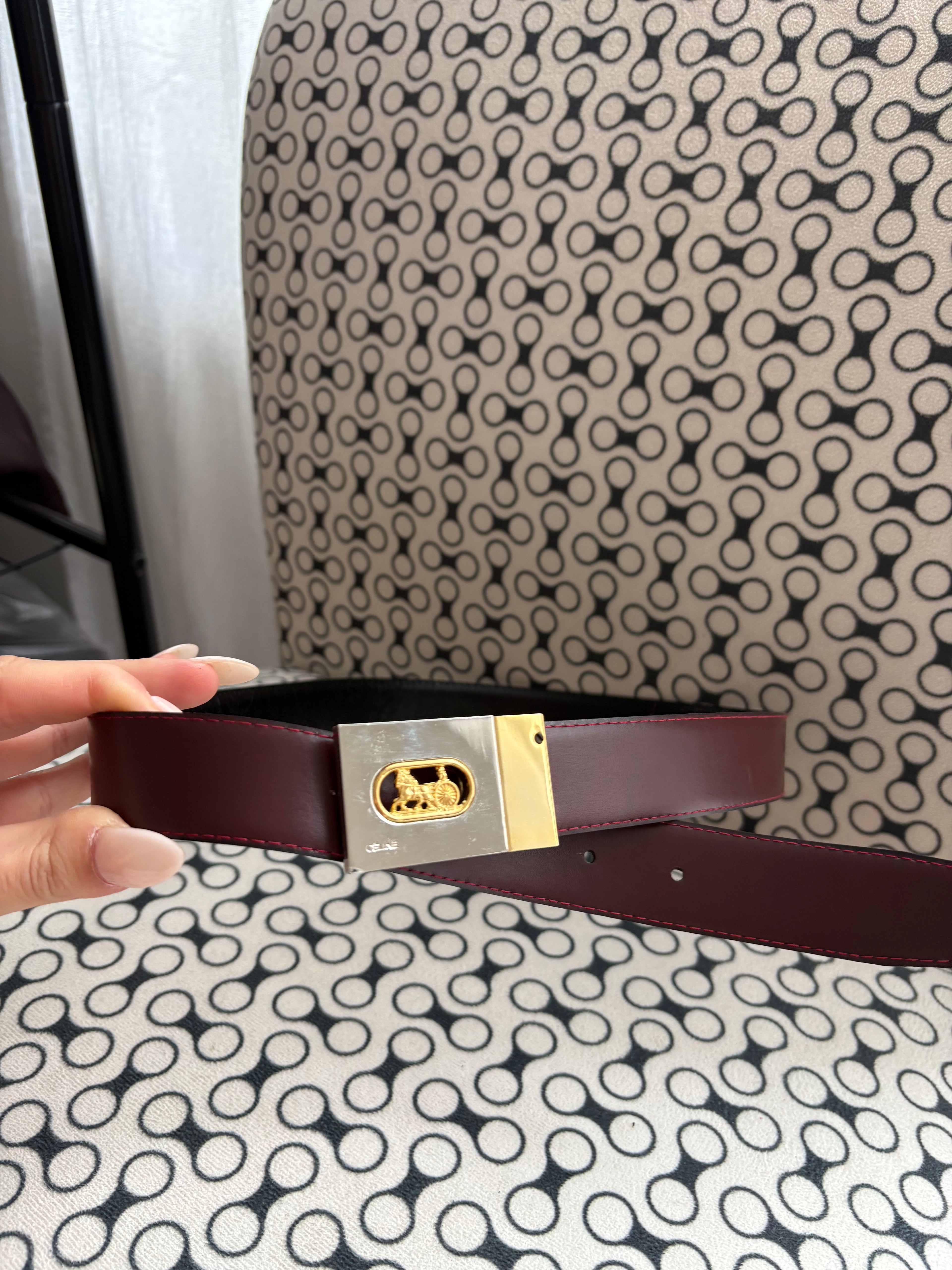 Celine Sulky Reversible two tone horse buckle belt 35 inch