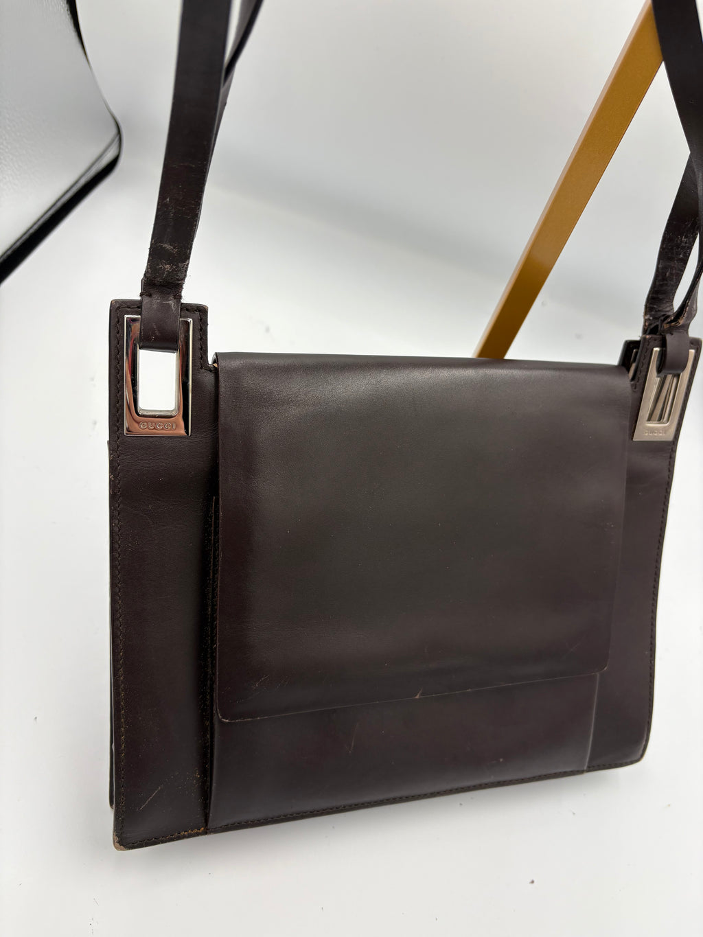 Vintage Gucci Brown leather structured shoulder bag