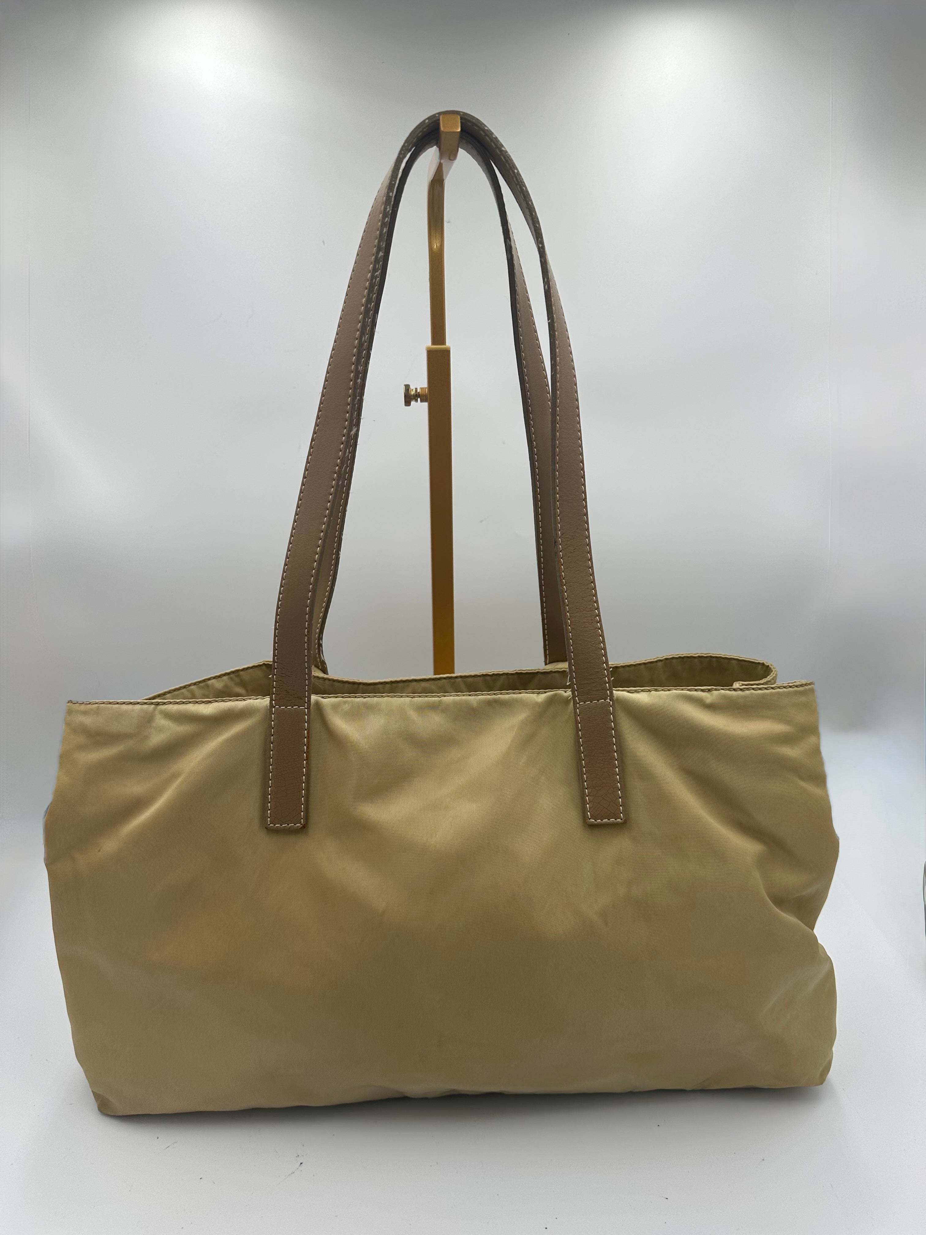 Prada nylon beige shoulder bag with triangle logo