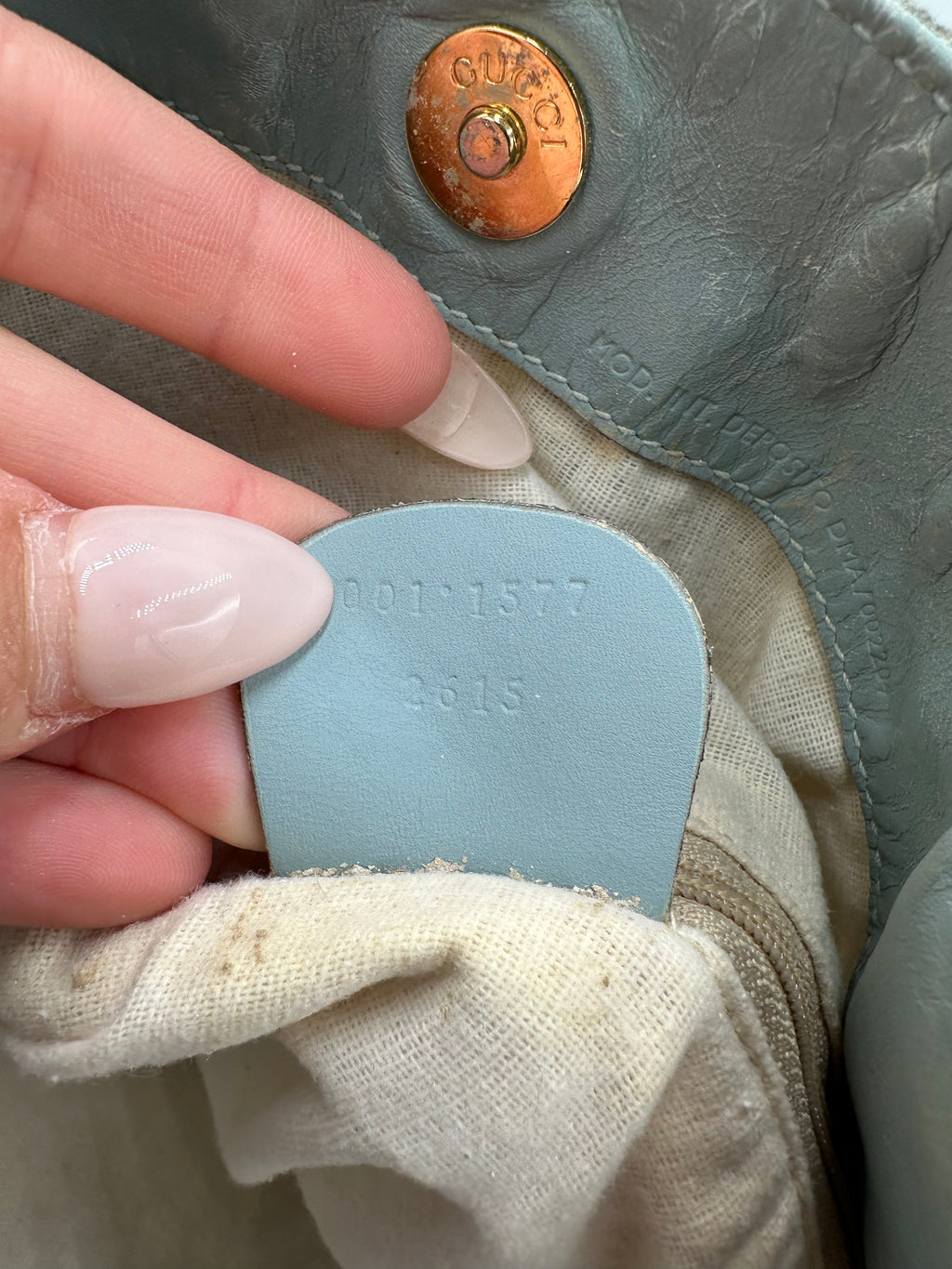 Rare Gucci Bamboo baby blue suede top handle shoulder bag