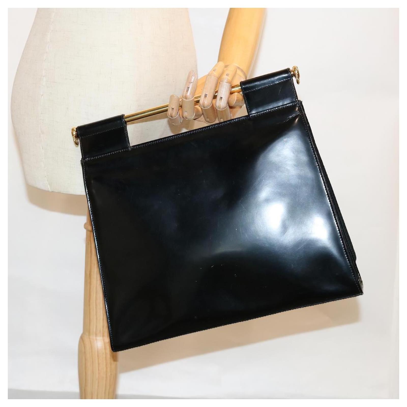 rare 90s Gucci by Tom Ford black patent leather gold handle Clutch