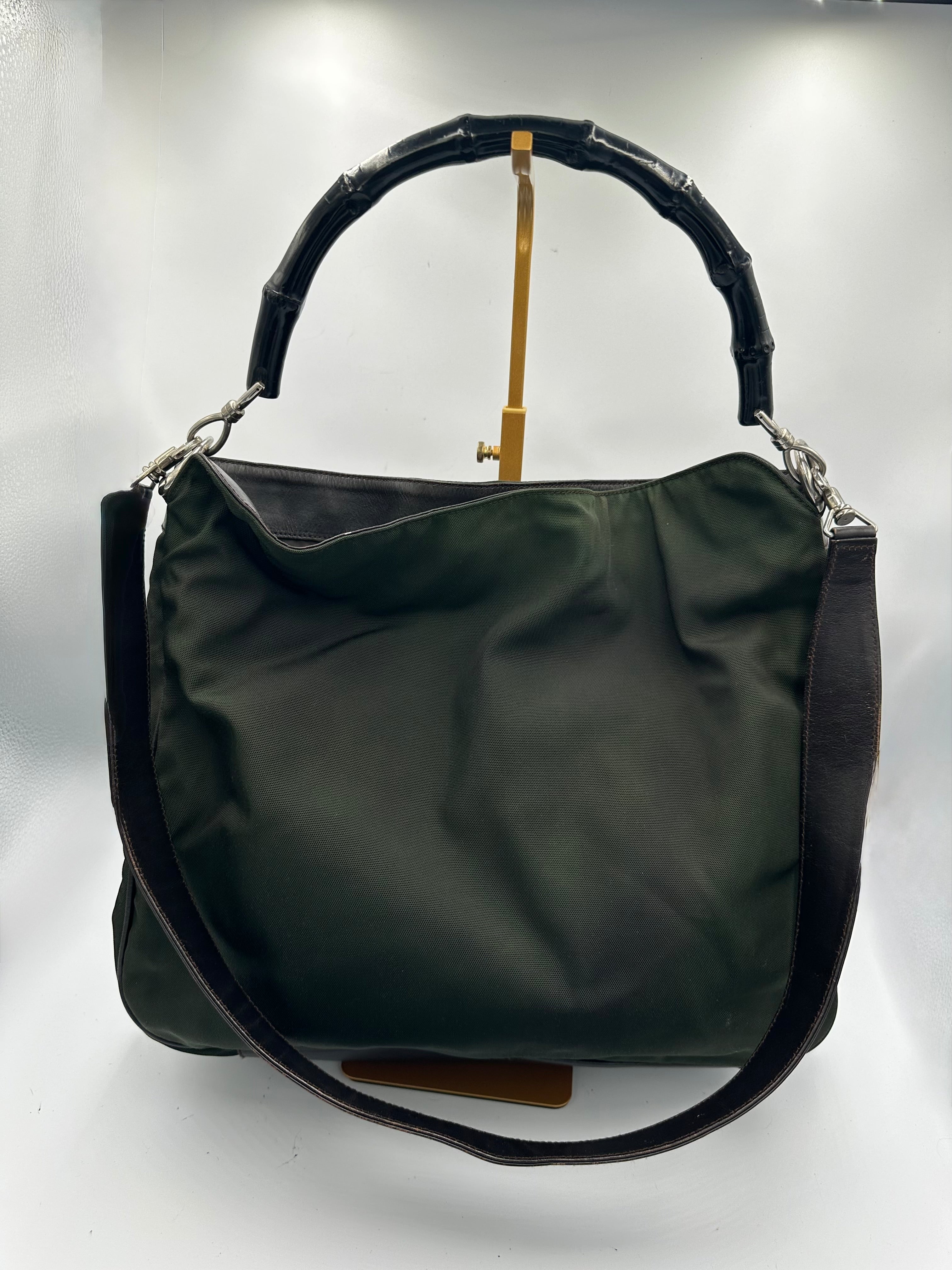 Gucci Bamboo forest green shoulder bag with black strap