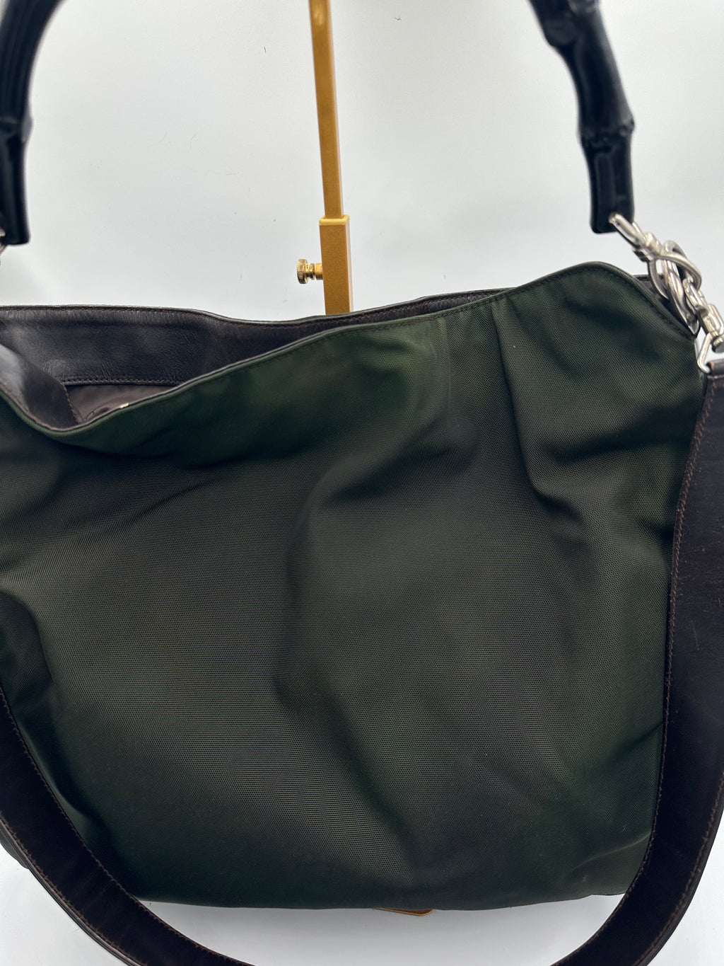 Gucci Bamboo forest green shoulder bag with black strap