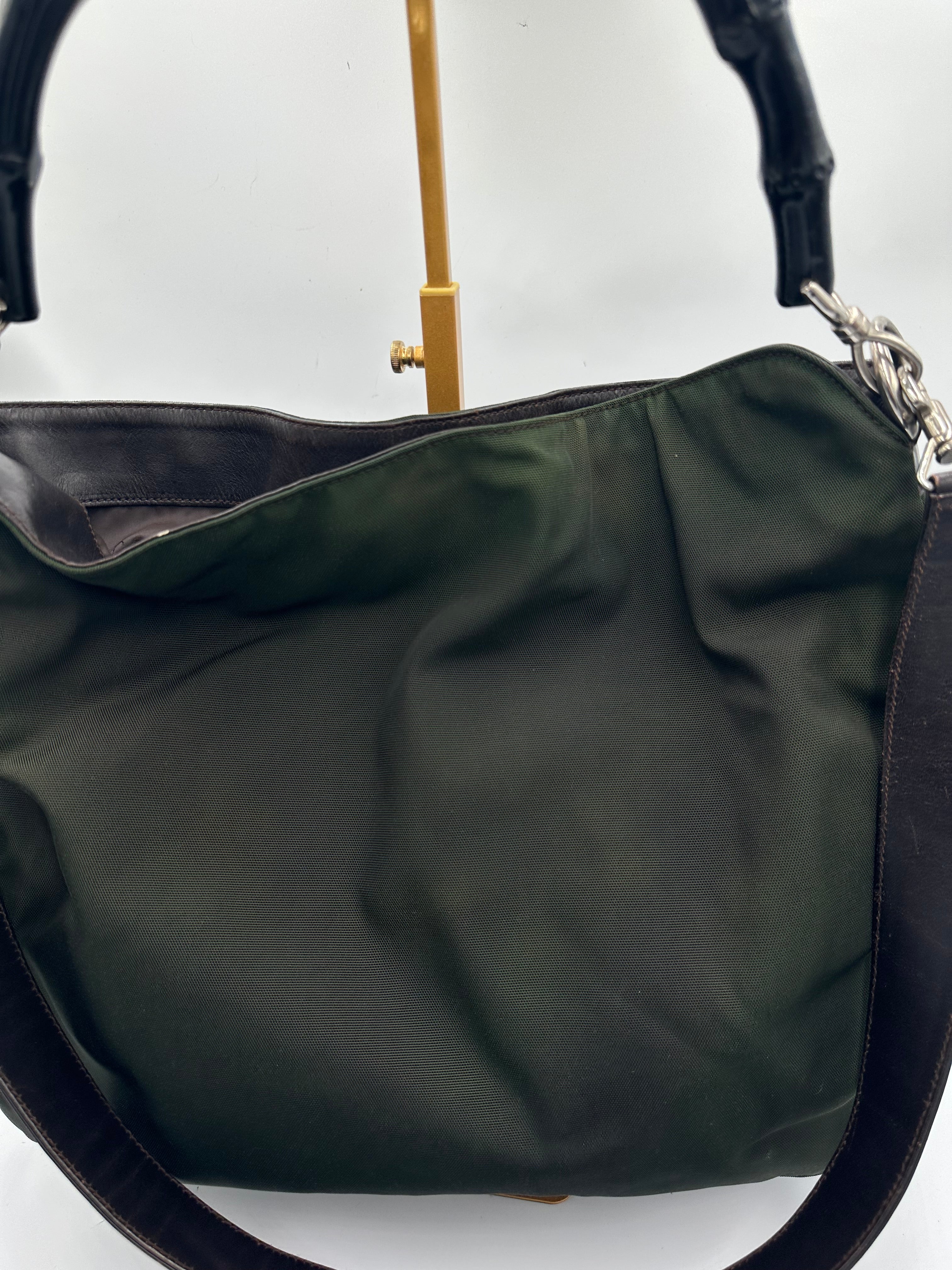 Gucci Bamboo forest green shoulder bag with black strap