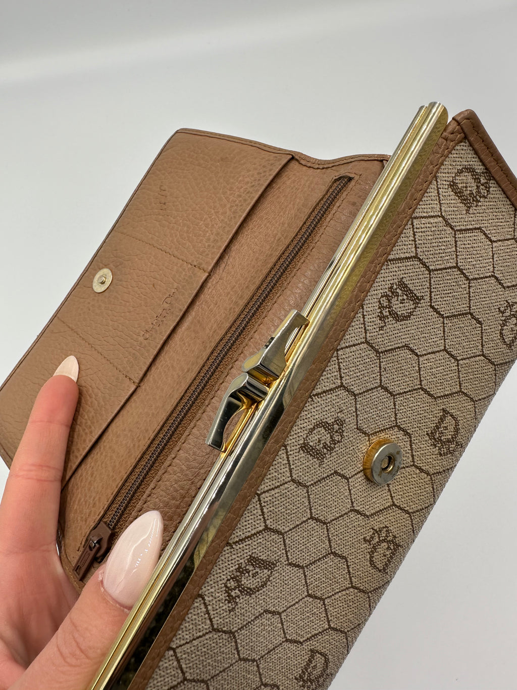 Christian Dior 80s rare beige honeycomb wallet