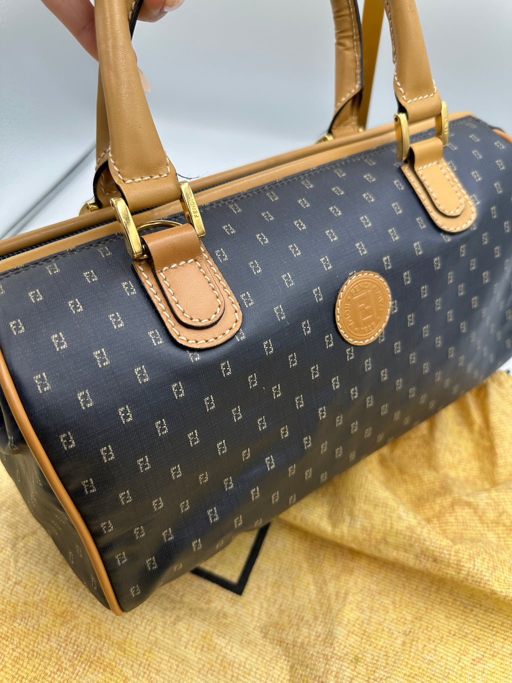 Fendi monogram boston bag in satin navy