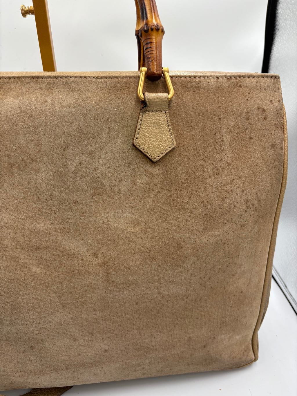 Gucci rare vintage suede Bamboo 2 way tote bag