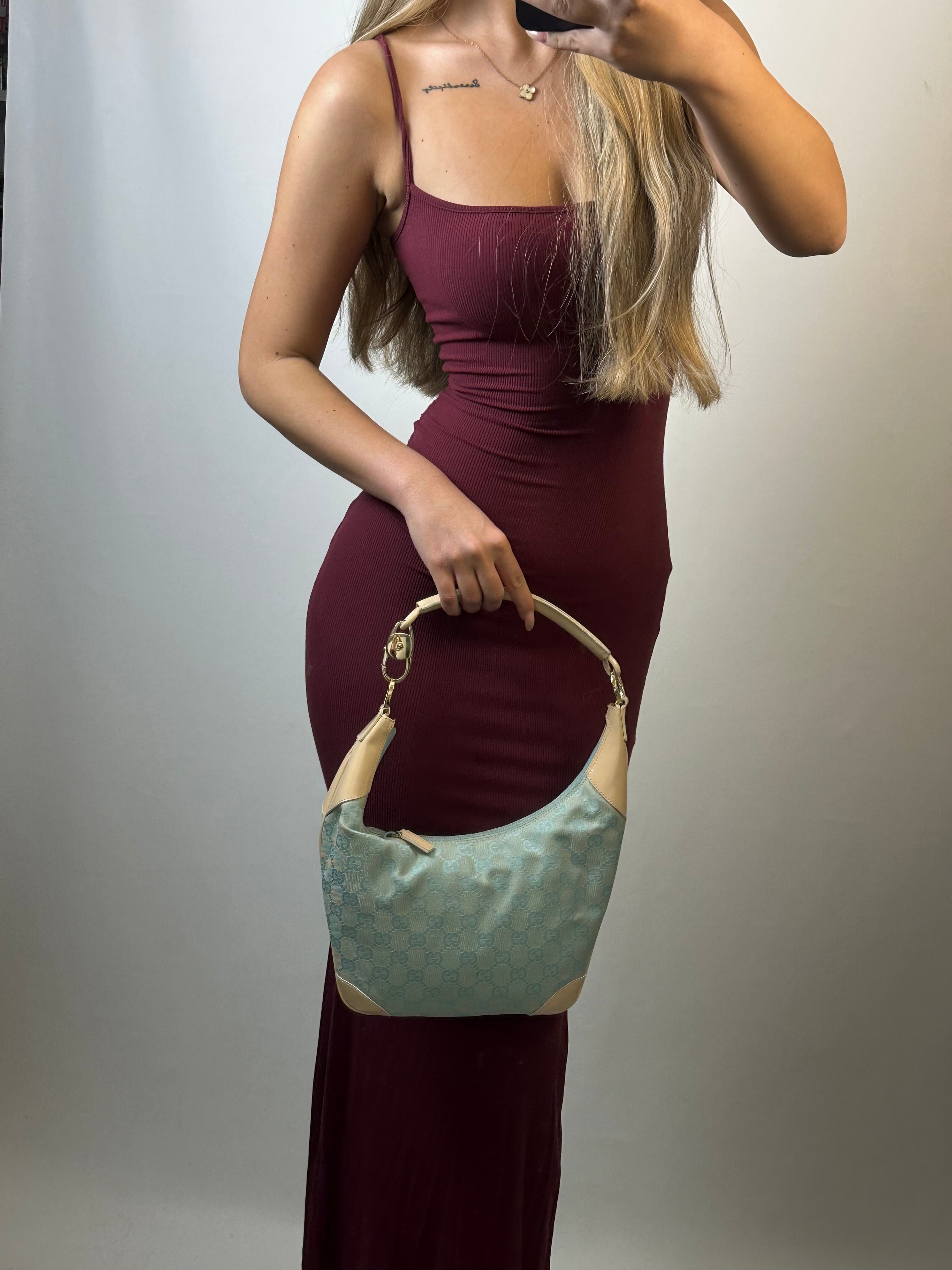 Gucci GG canvas and patent leather hobo shoulder bag