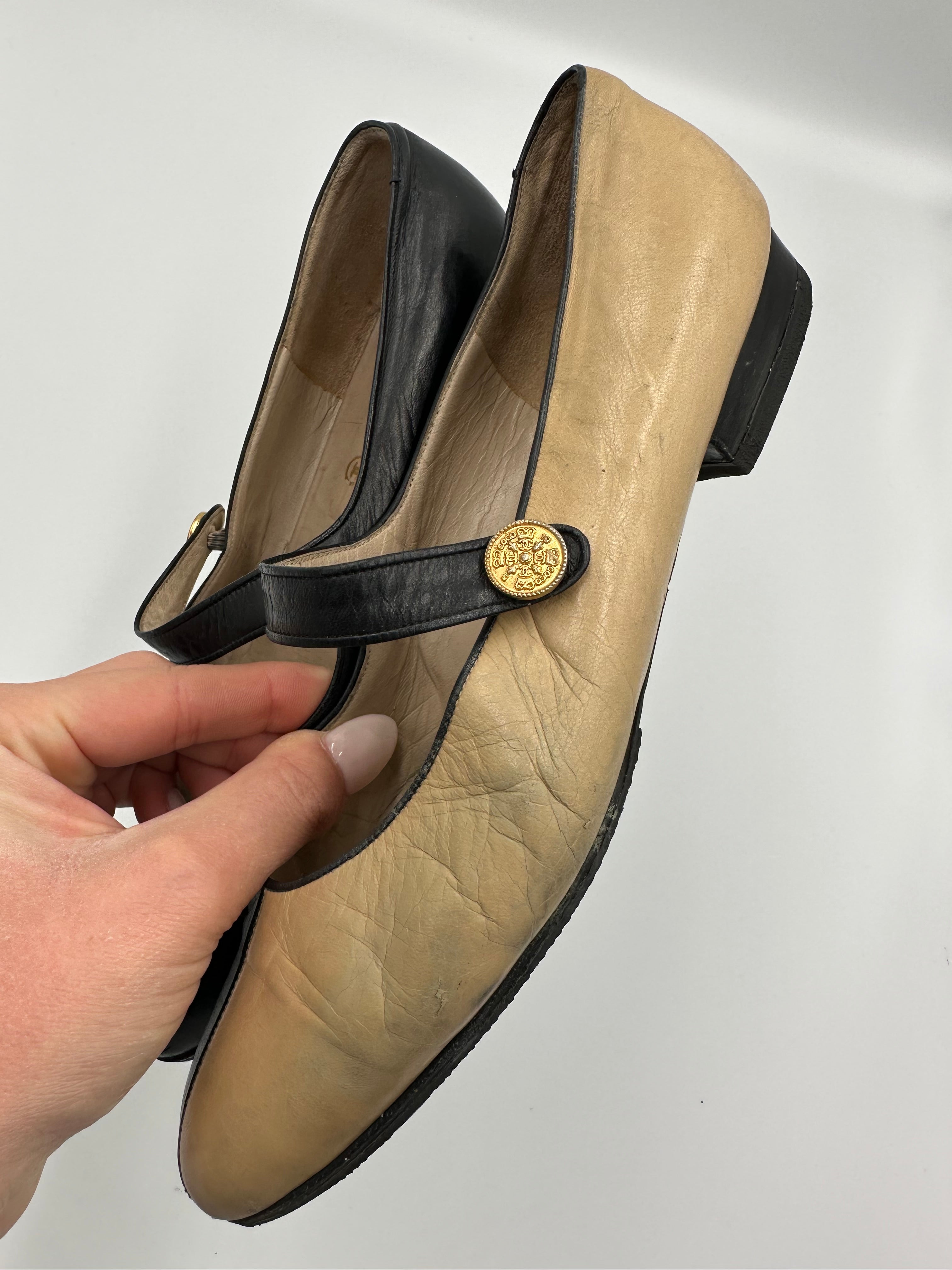 Chanel Two Tone Vintage Mary Jane pumps
